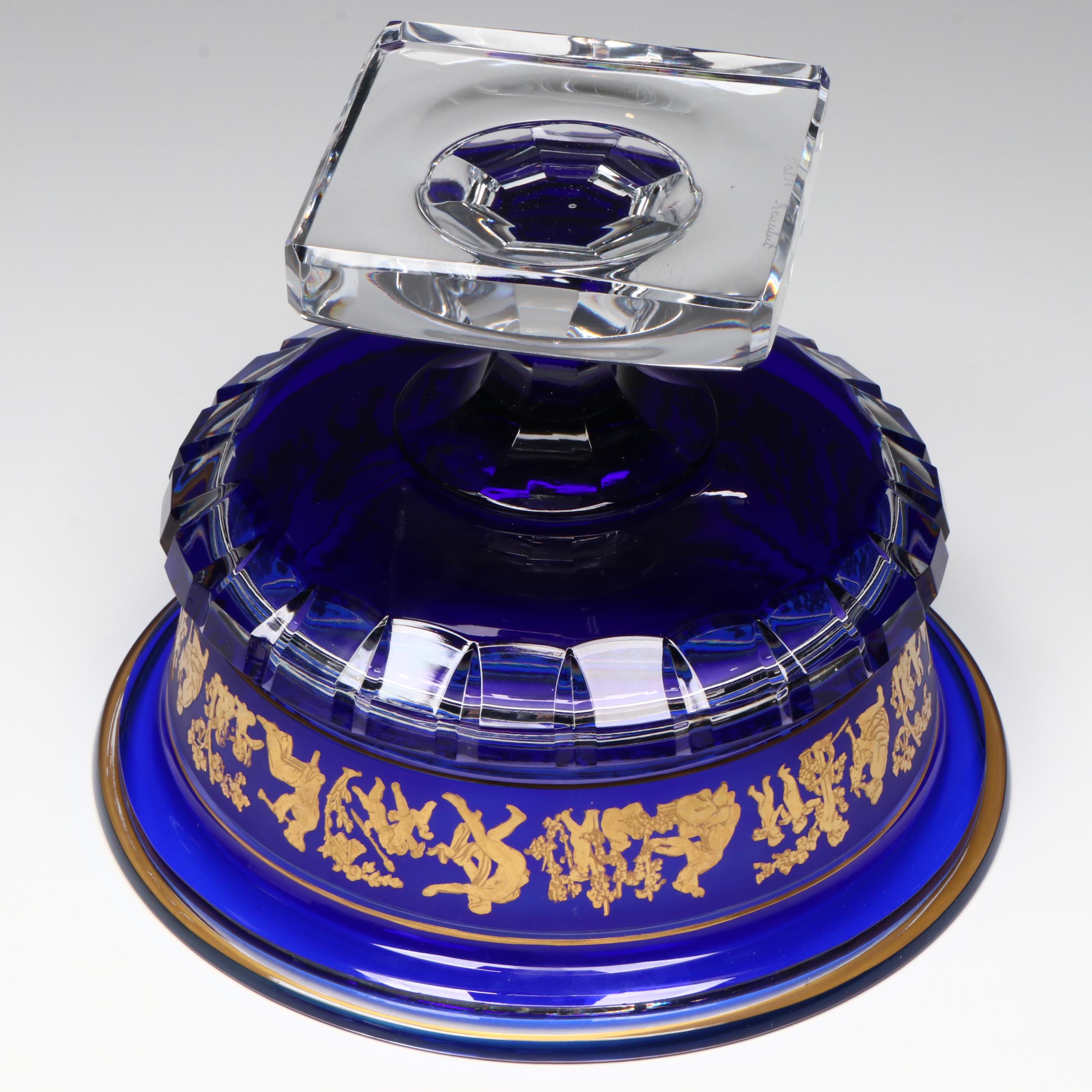 Val St. Lambert "Danse de Flore" Footed Bowl and Candlesticks Garniture Set