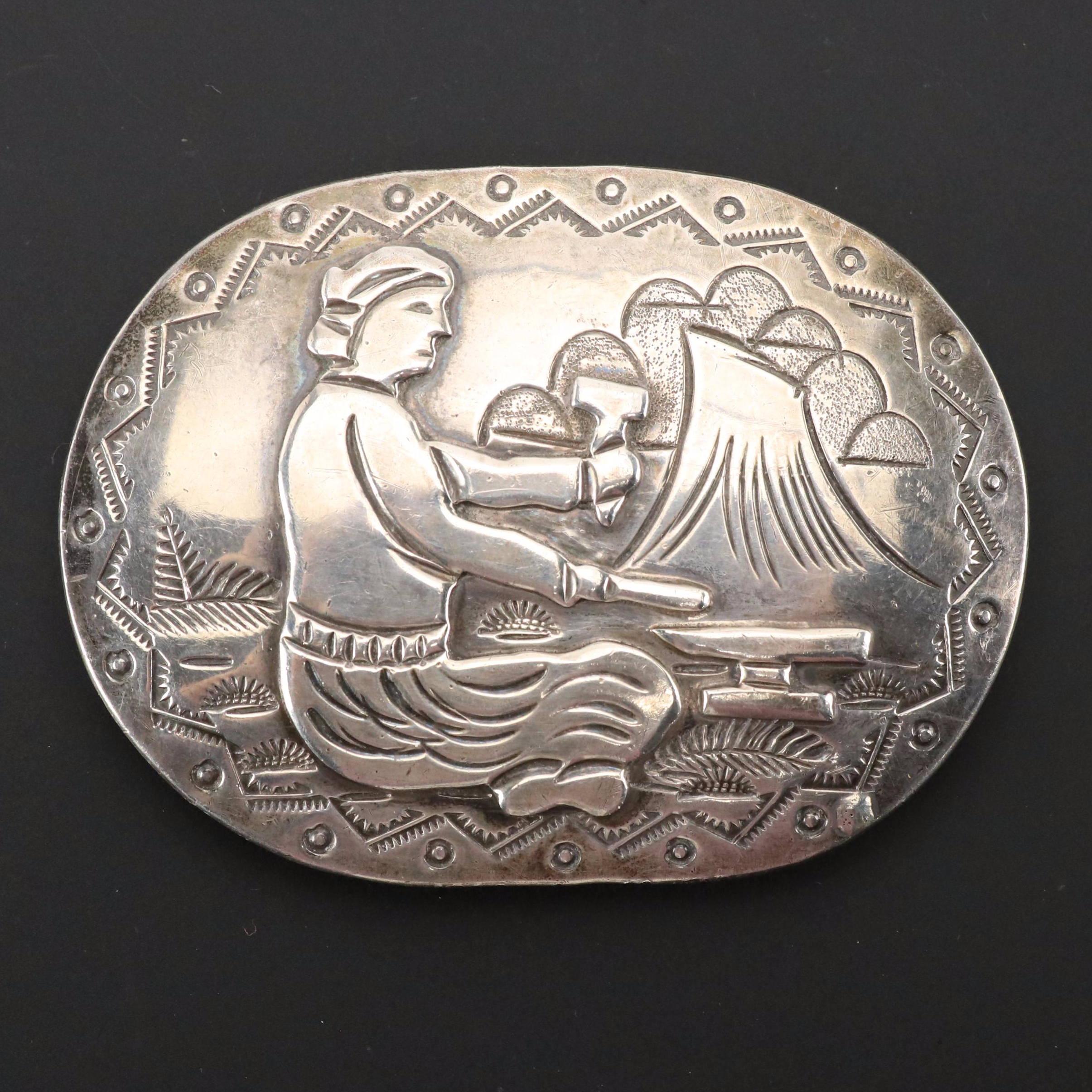 Floyd Becenti Jr. Navajo Diné Sterling Silver Storyteller Belt Buckle