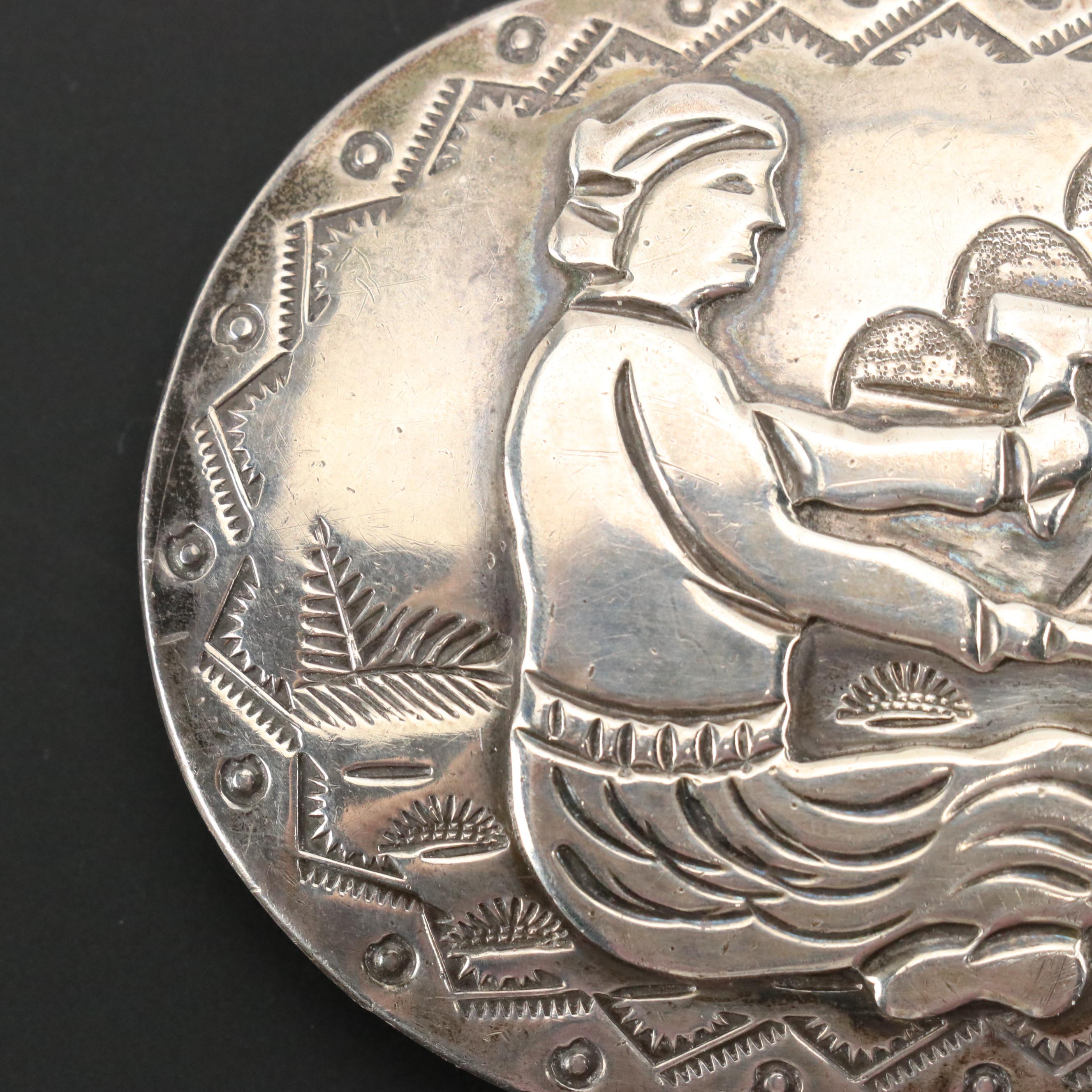 Floyd Becenti Jr. Navajo Diné Sterling Silver Storyteller Belt Buckle