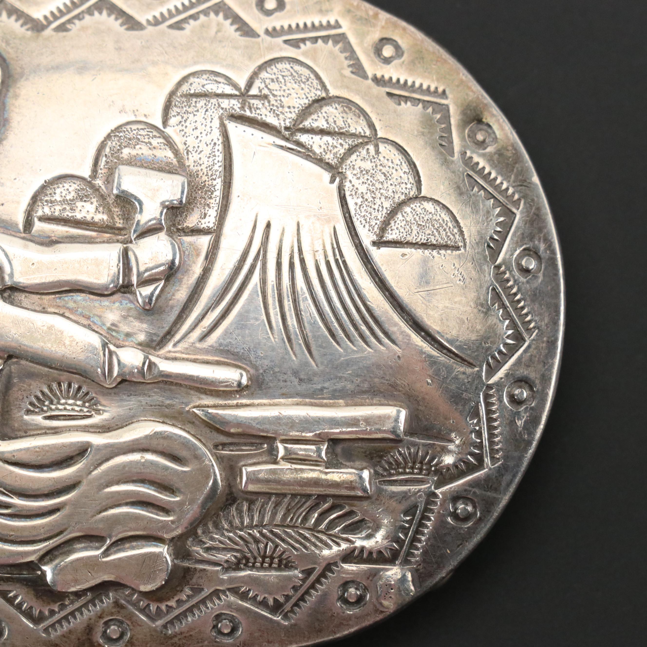 Floyd Becenti Jr. Navajo Diné Sterling Silver Storyteller Belt Buckle