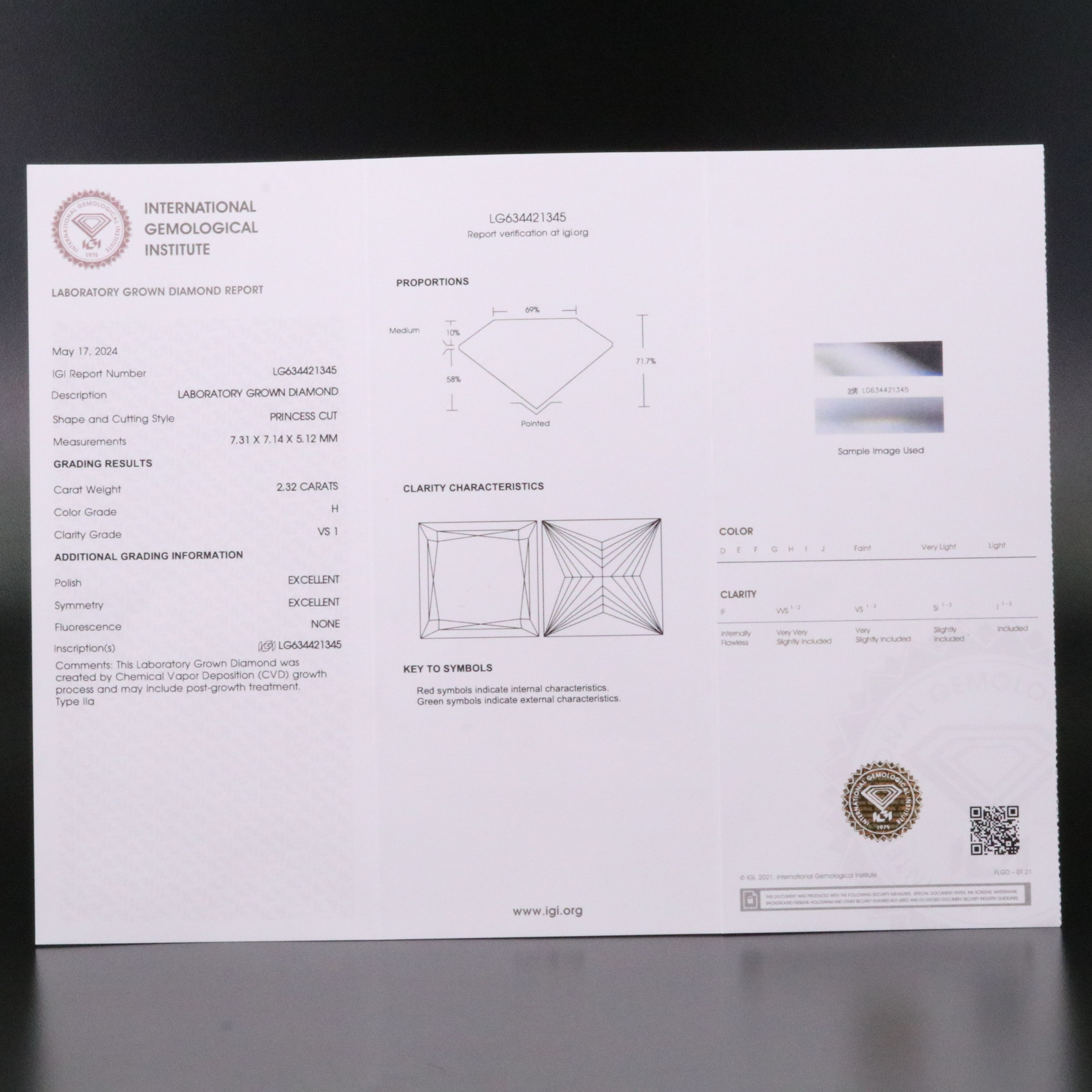 Loose 2.32 CT Lab Grown Diamond with IGI Report