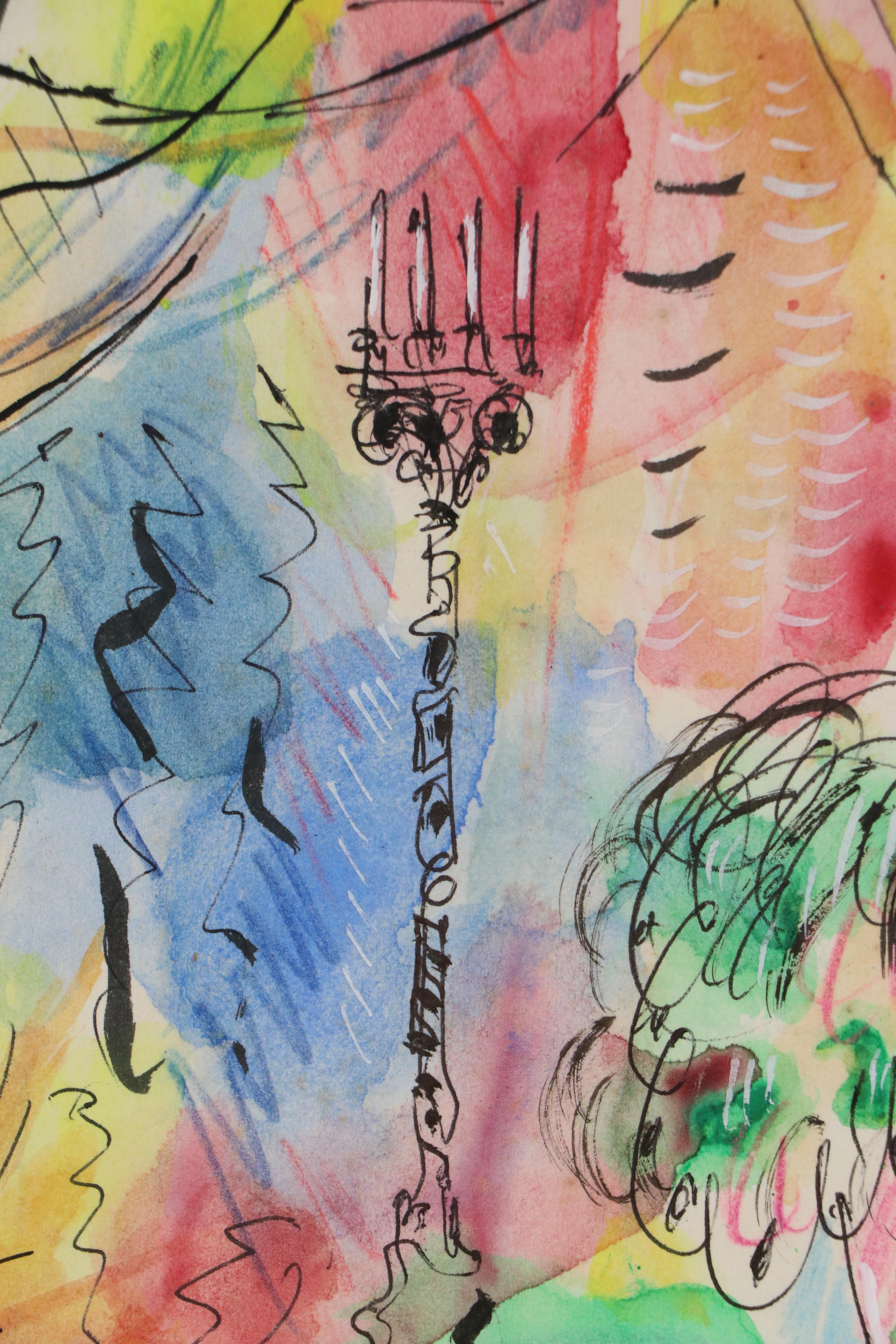 Fauvist Style Mixed Media Painting of Nude Model in Studio, 1978