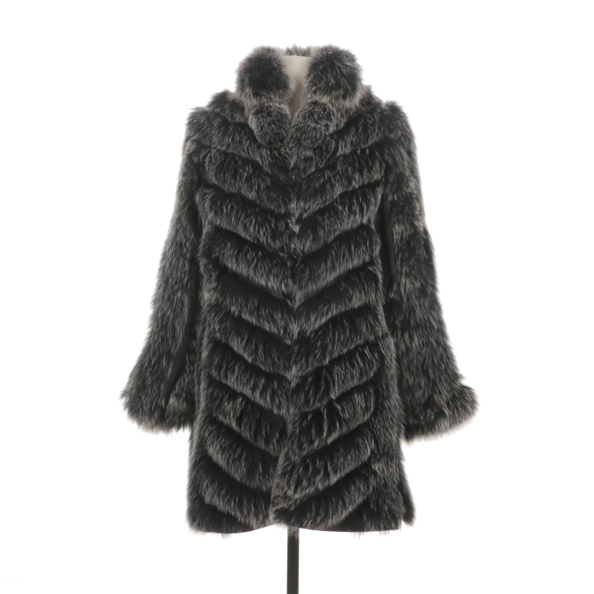 Silver Fox Fur and Silk Reversible Sculpted Jacket by Linda Richards Luxury