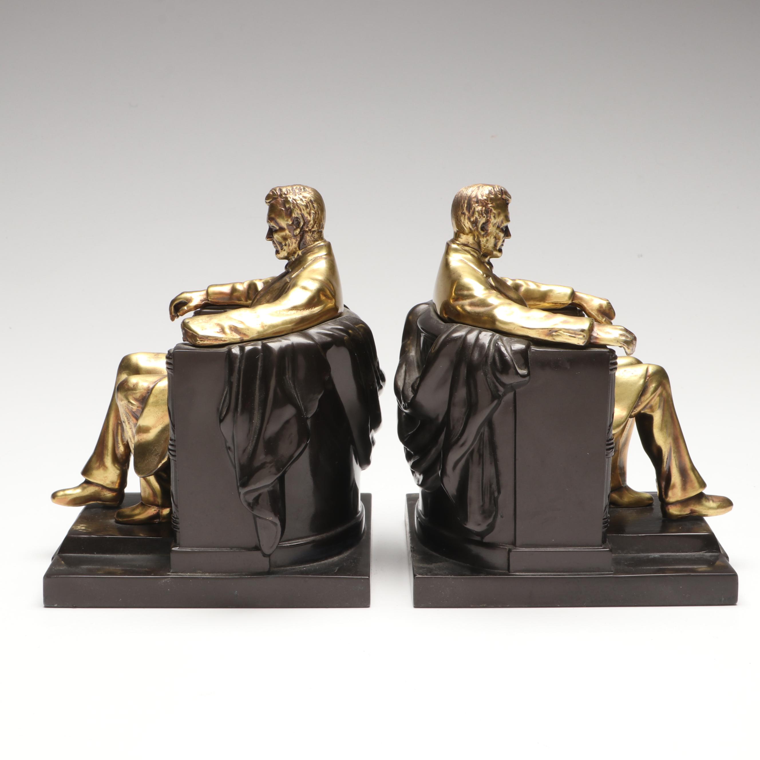 Philadelphia Mfg. Co. "Lincoln In The Chair" Marble and Brass Bookends