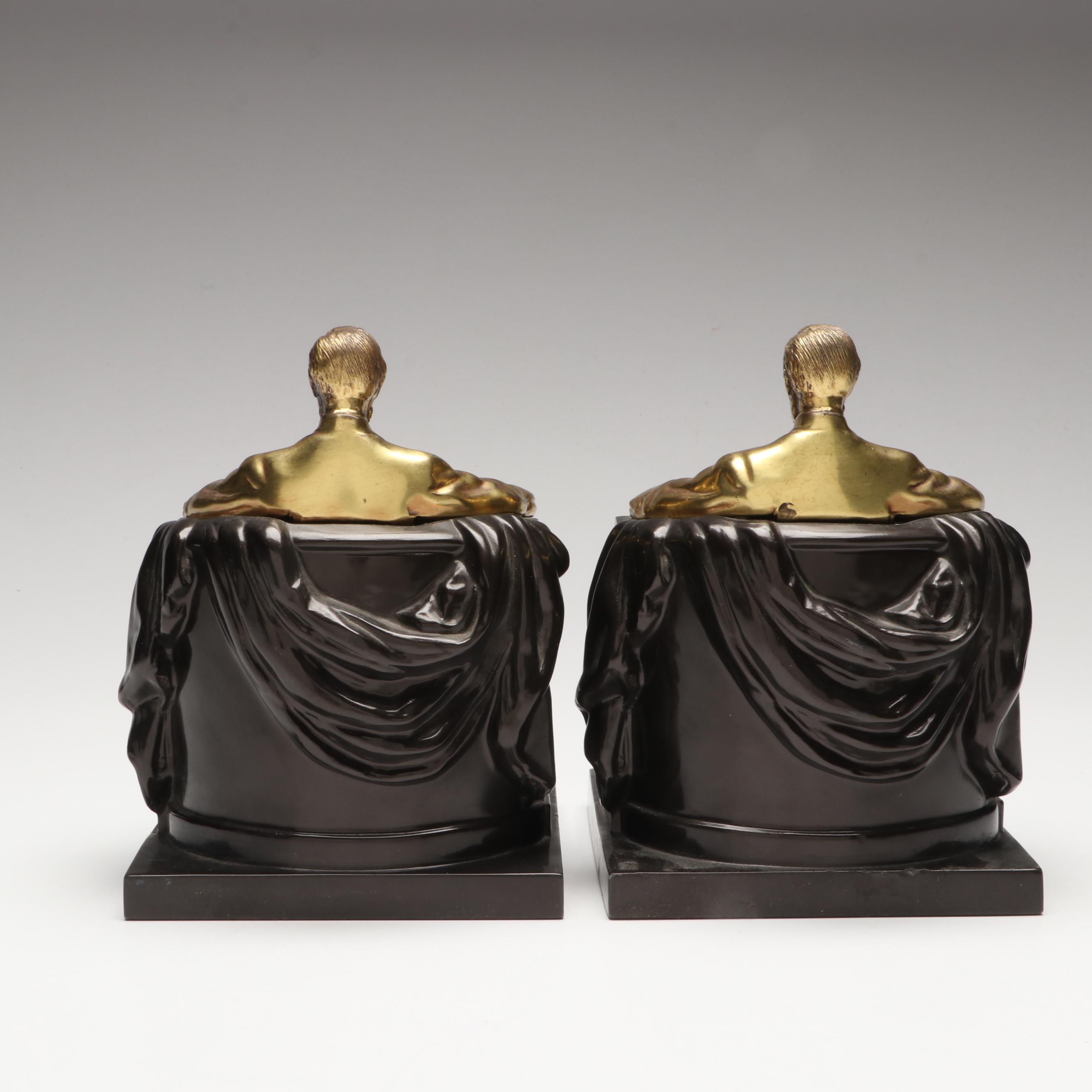 Philadelphia Mfg. Co. "Lincoln In The Chair" Marble and Brass Bookends