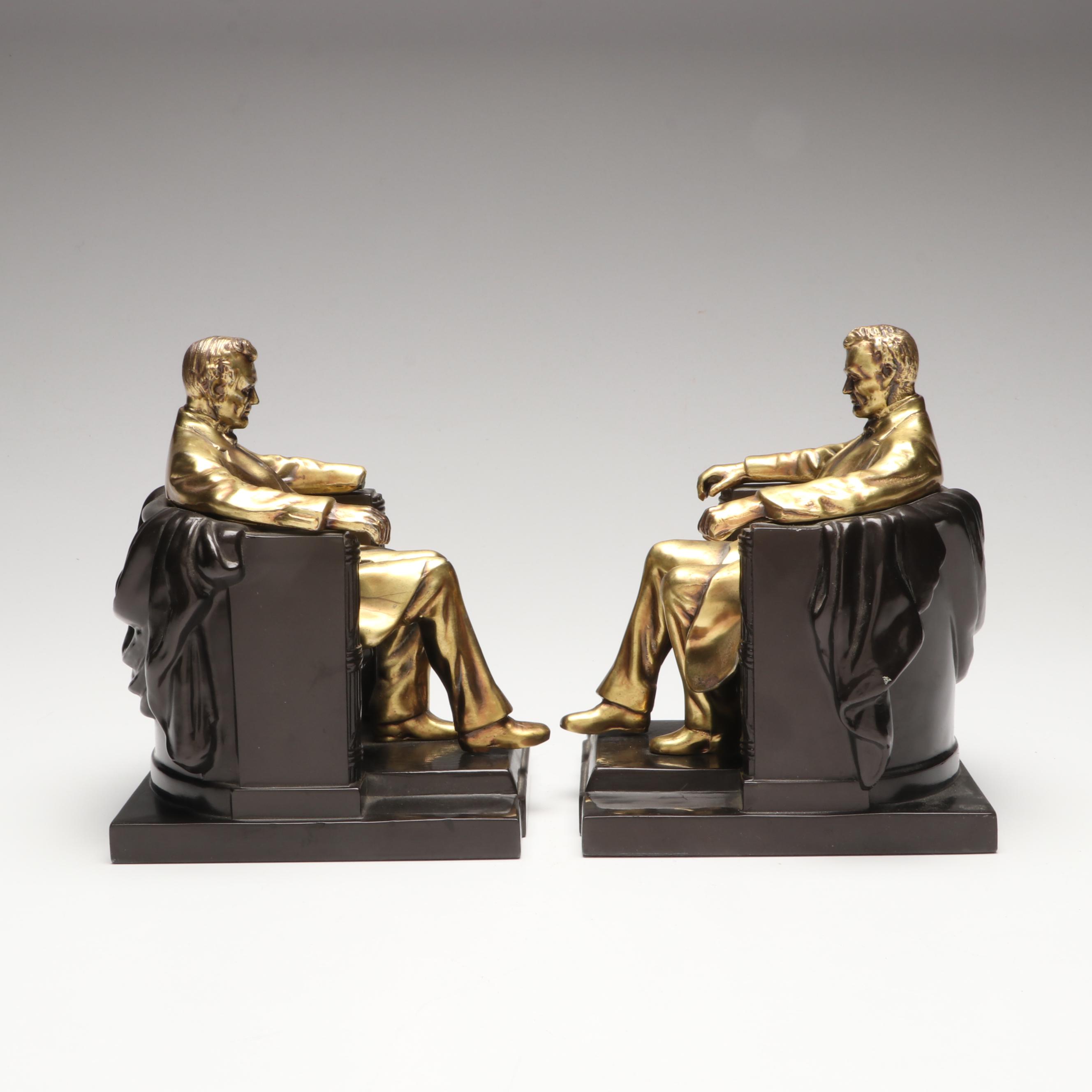 Philadelphia Mfg. Co. "Lincoln In The Chair" Marble and Brass Bookends