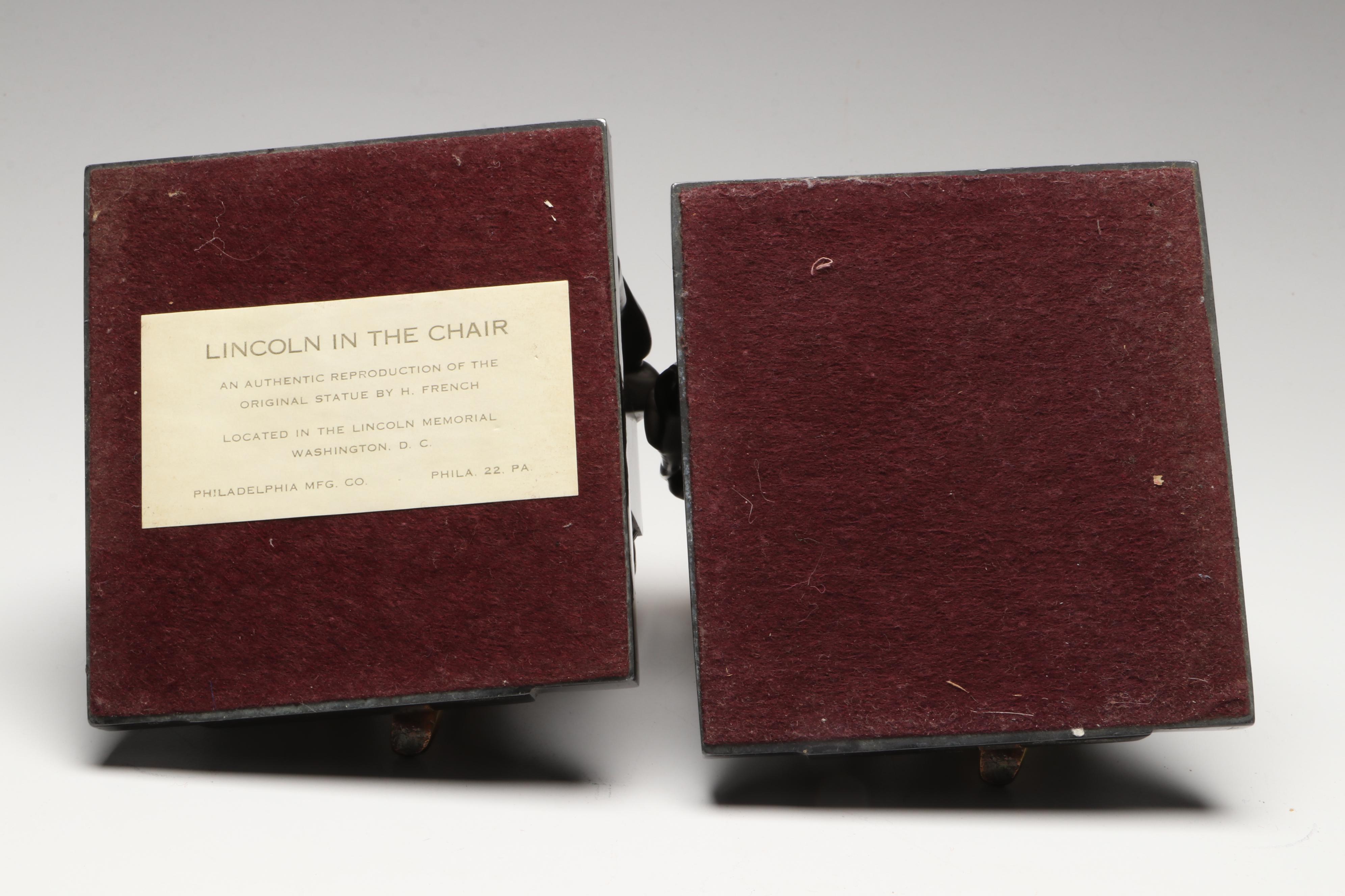 Philadelphia Mfg. Co. "Lincoln In The Chair" Marble and Brass Bookends