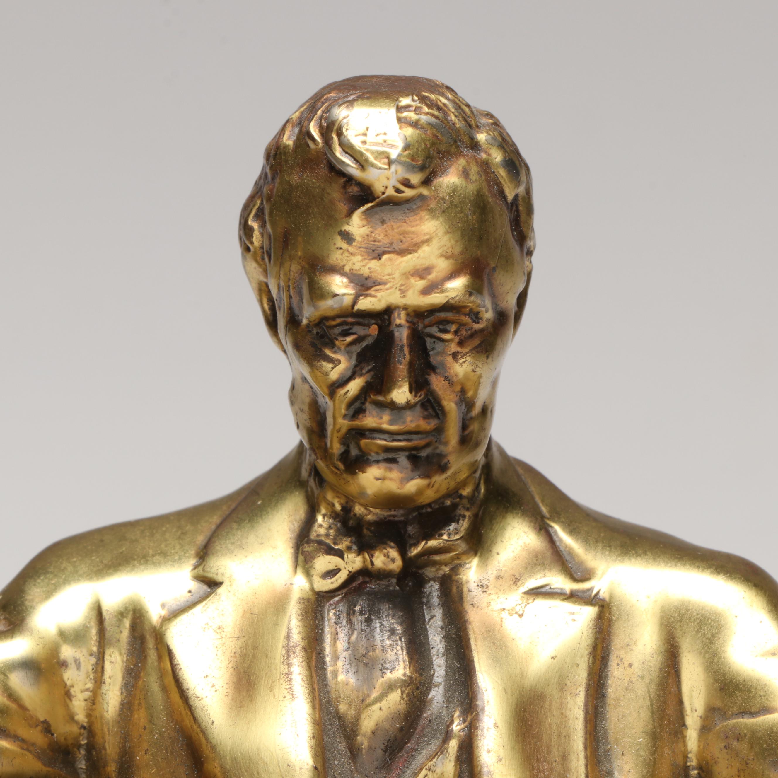 Philadelphia Mfg. Co. "Lincoln In The Chair" Marble and Brass Bookends