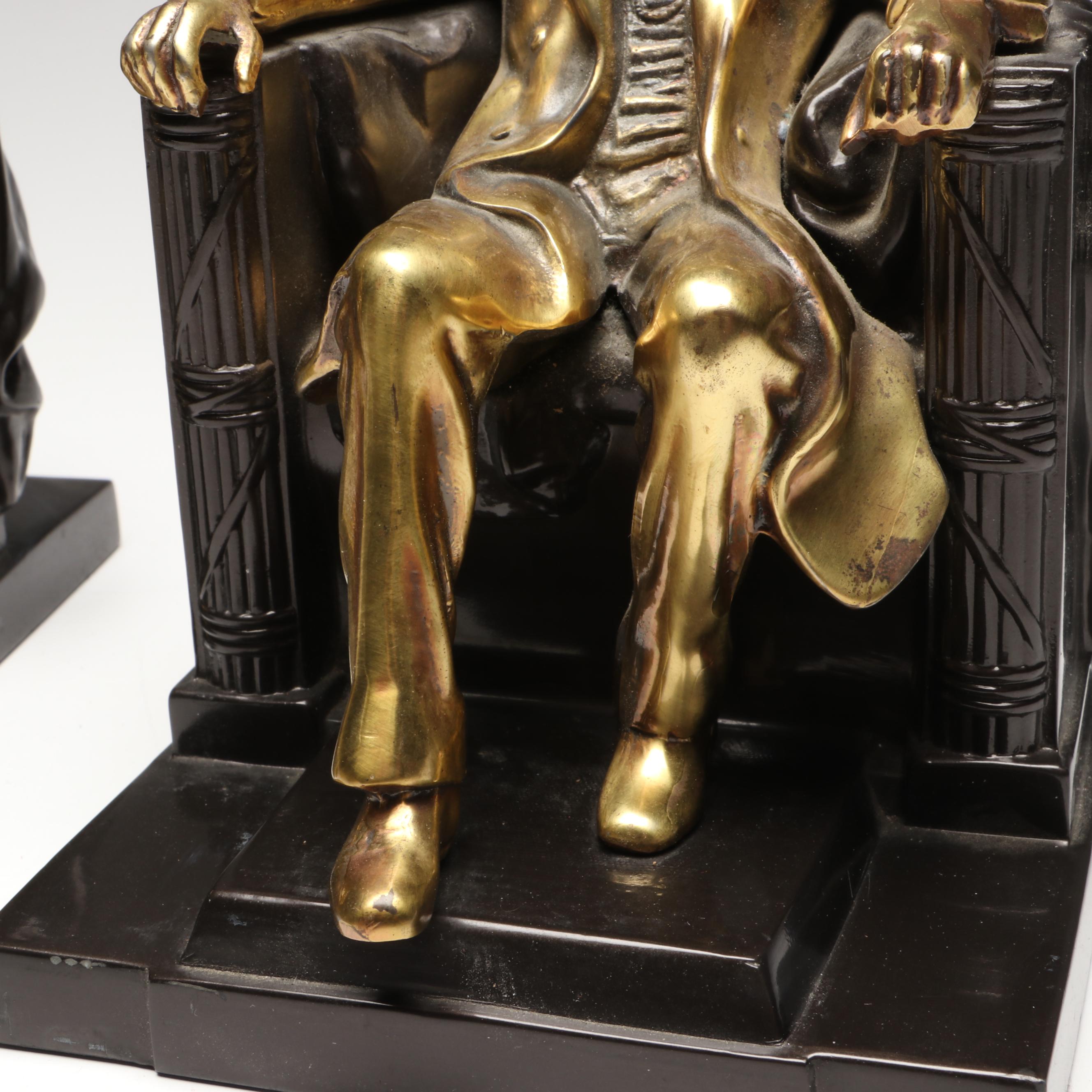 Philadelphia Mfg. Co. "Lincoln In The Chair" Marble and Brass Bookends