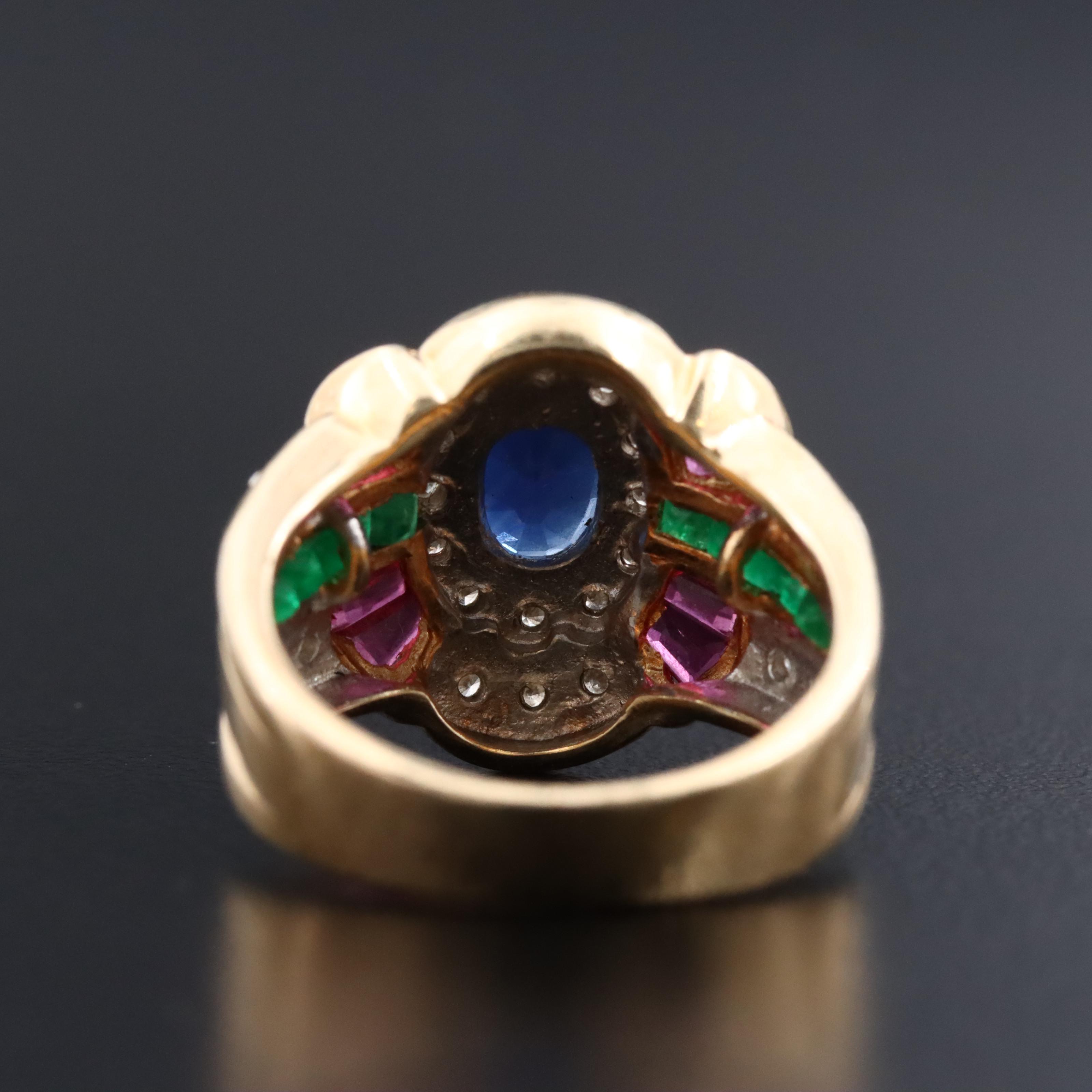 14K Sapphire, Ruby, Emerald and Diamond Ring