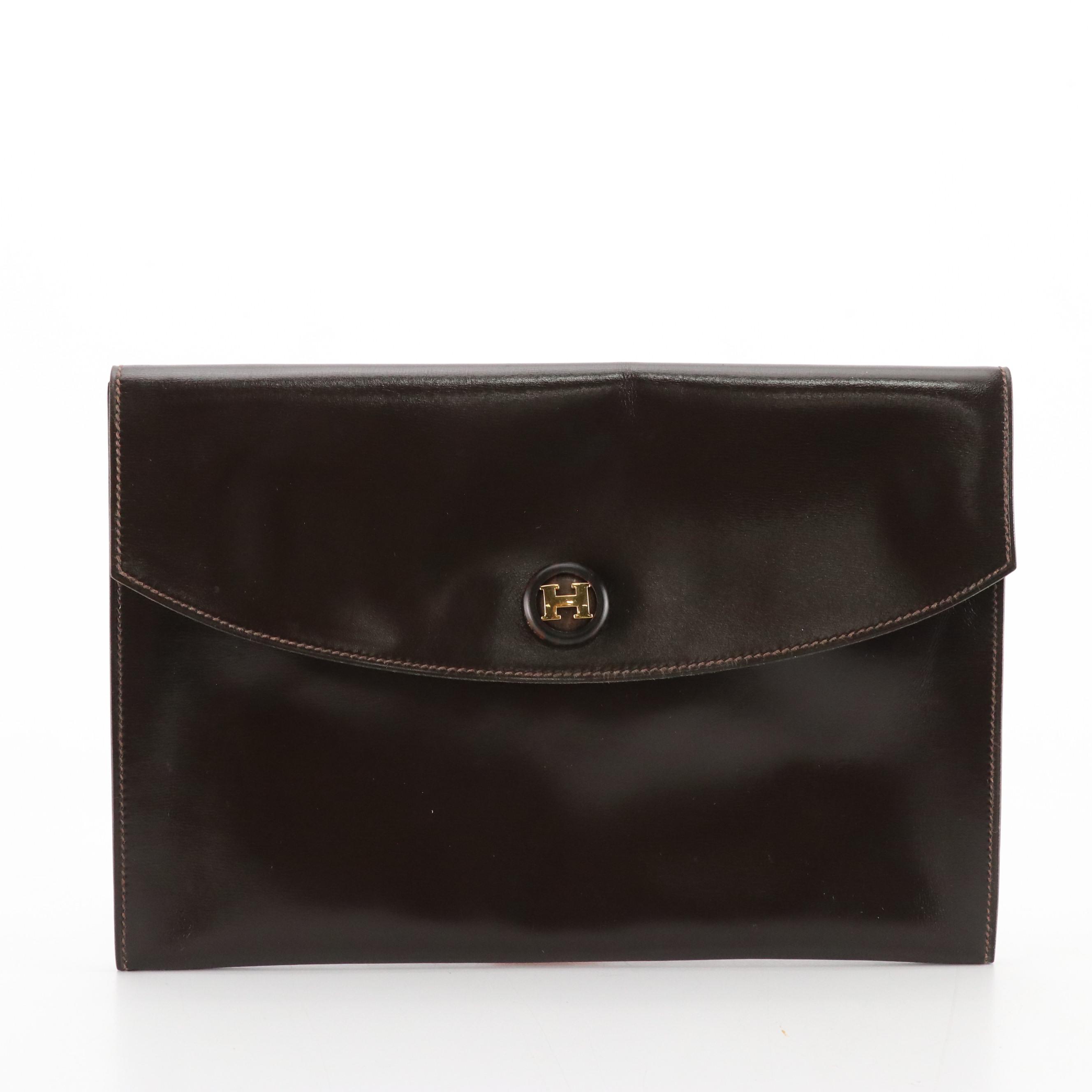 Hermès Rio Envelope Clutch in Dark Brown Gulliver Leather, 1970s