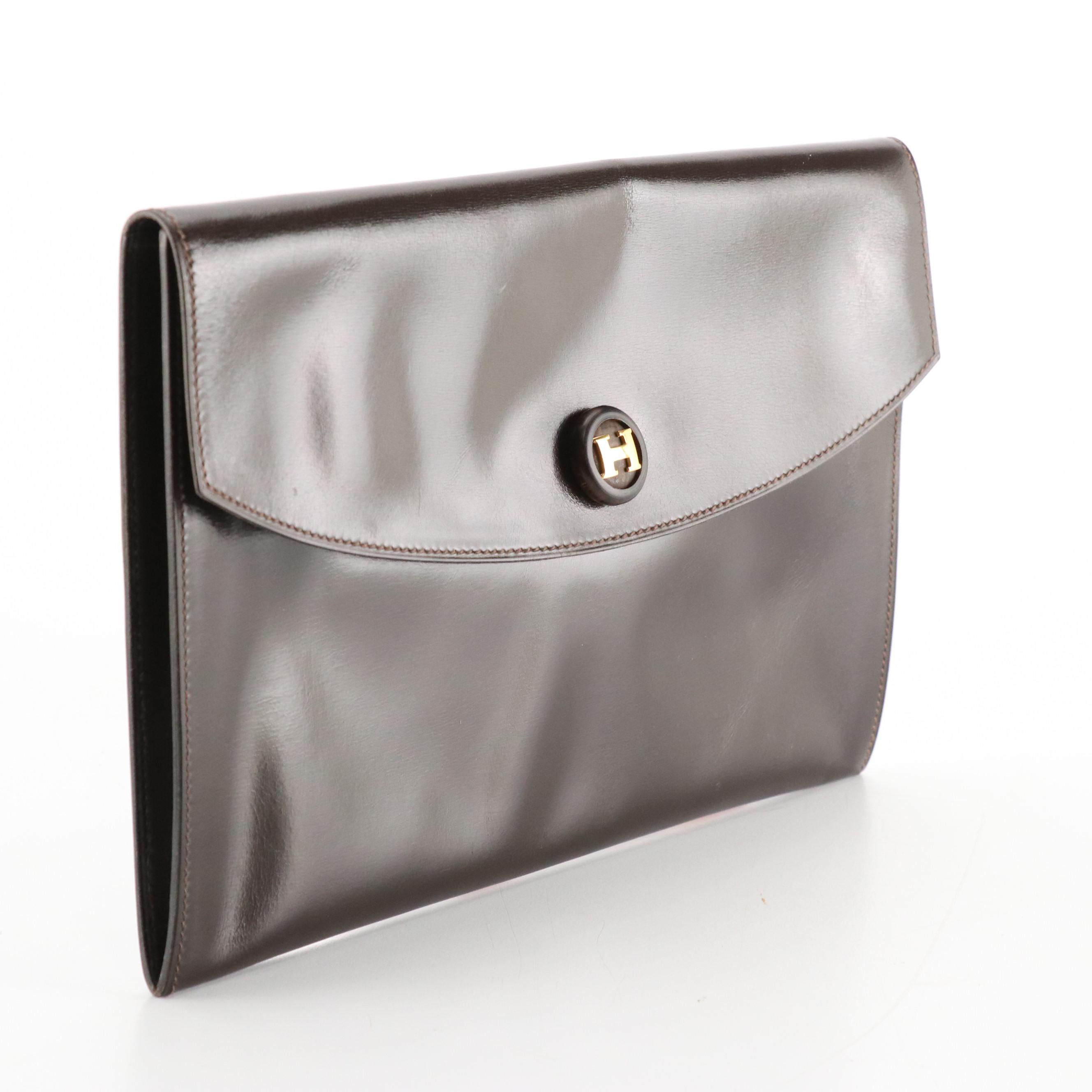 Hermès Rio Envelope Clutch in Dark Brown Gulliver Leather, 1970s