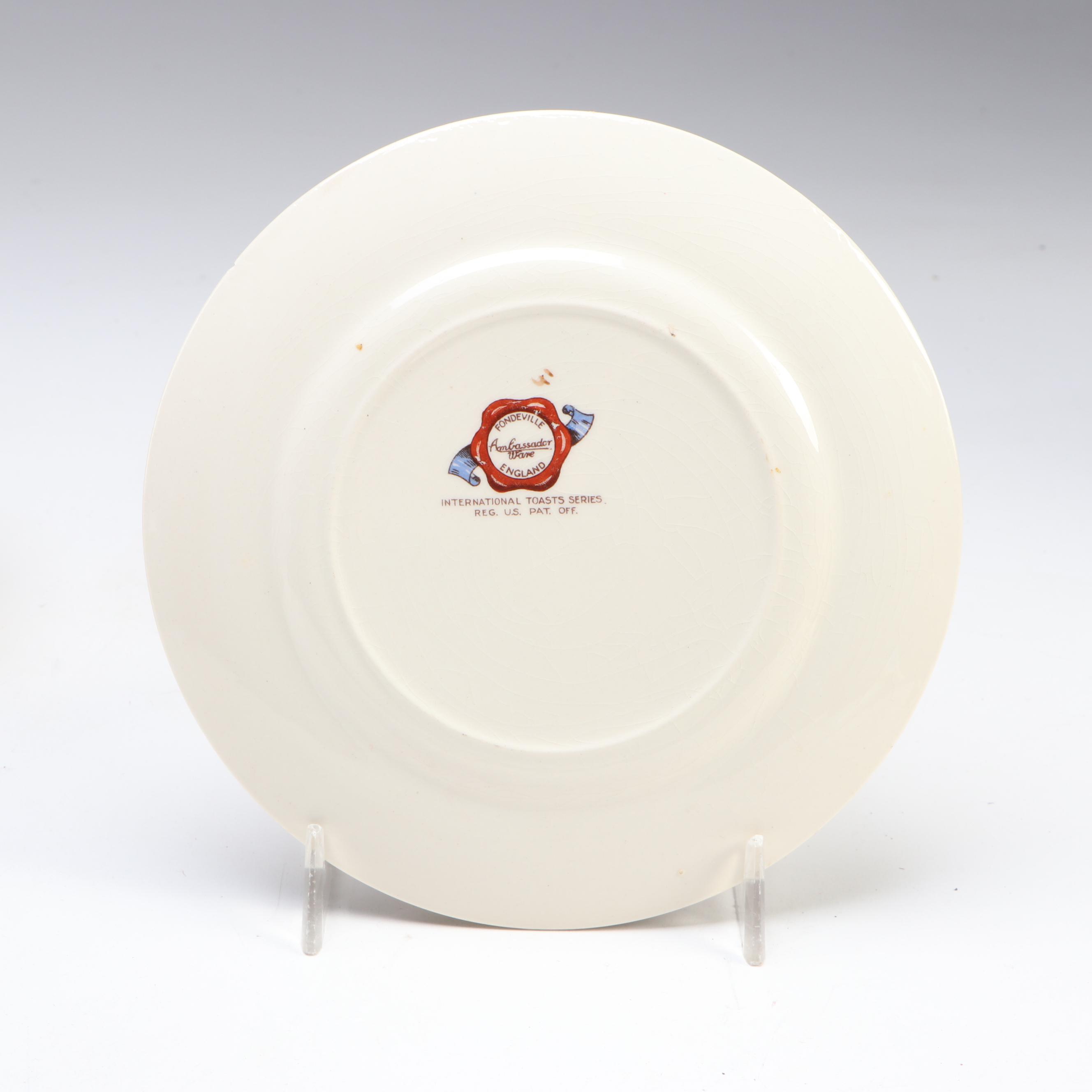 Fondeville English "International Toasts Series" Ceramic Transferware Plates