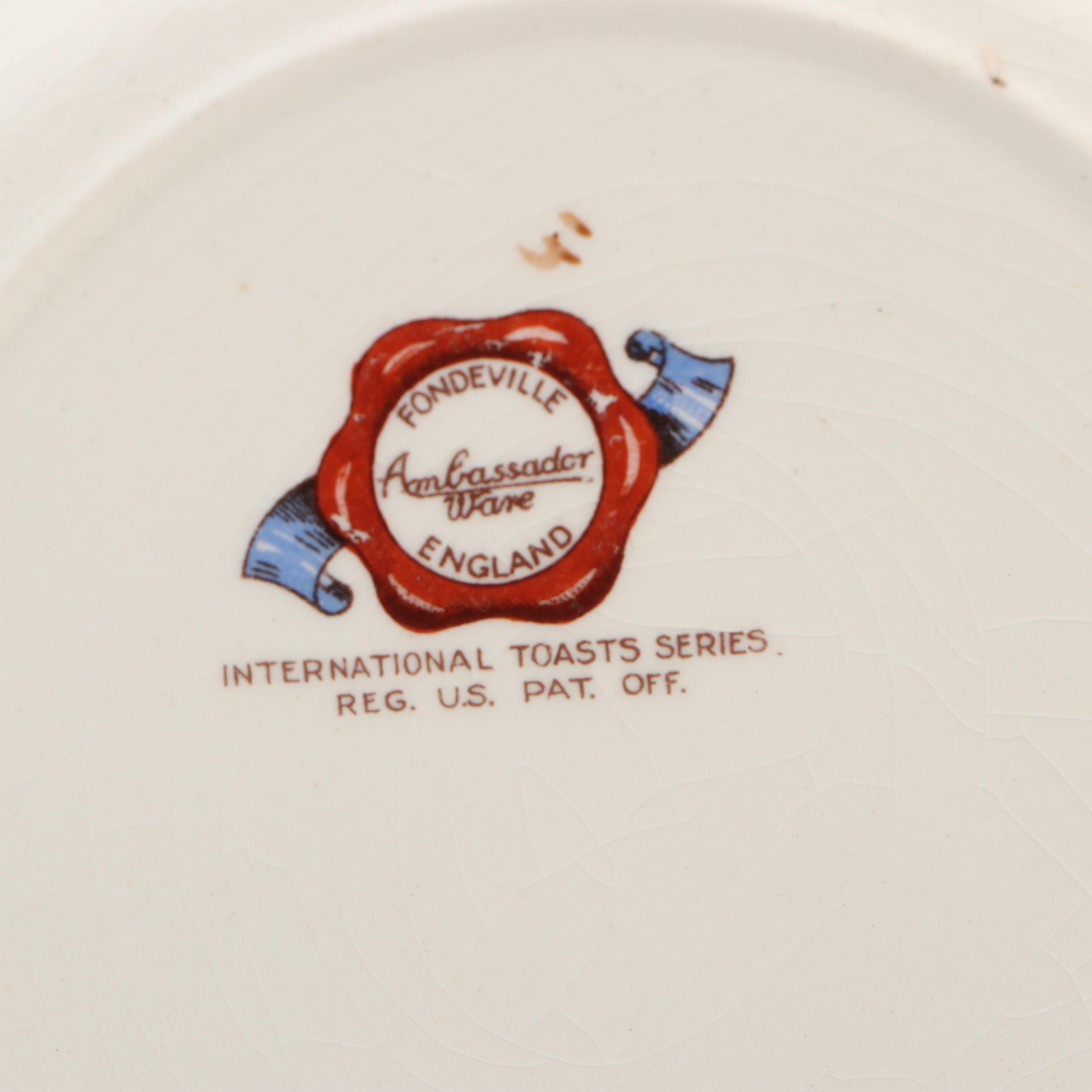 Fondeville English "International Toasts Series" Ceramic Transferware Plates