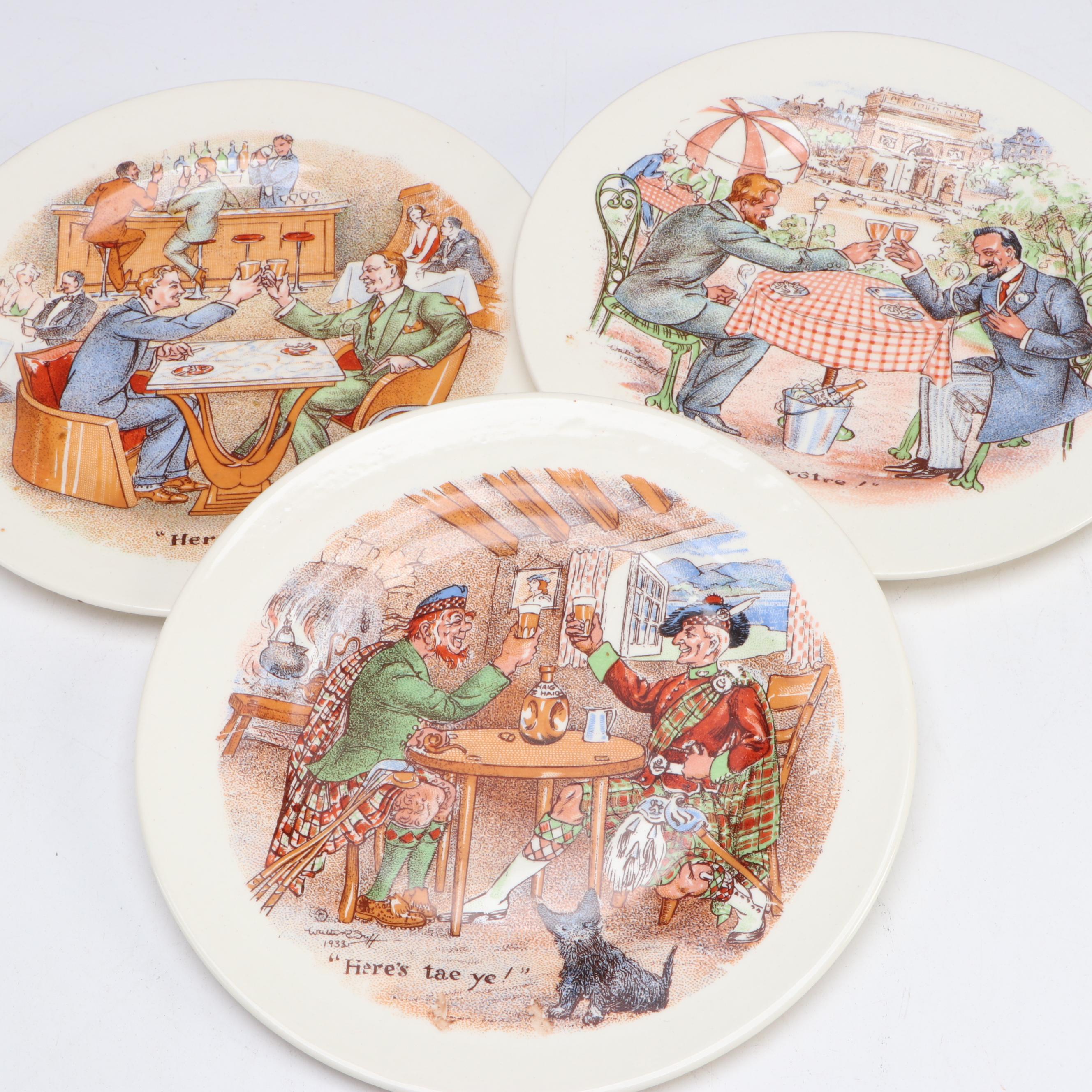 Fondeville English "International Toasts Series" Ceramic Transferware Plates