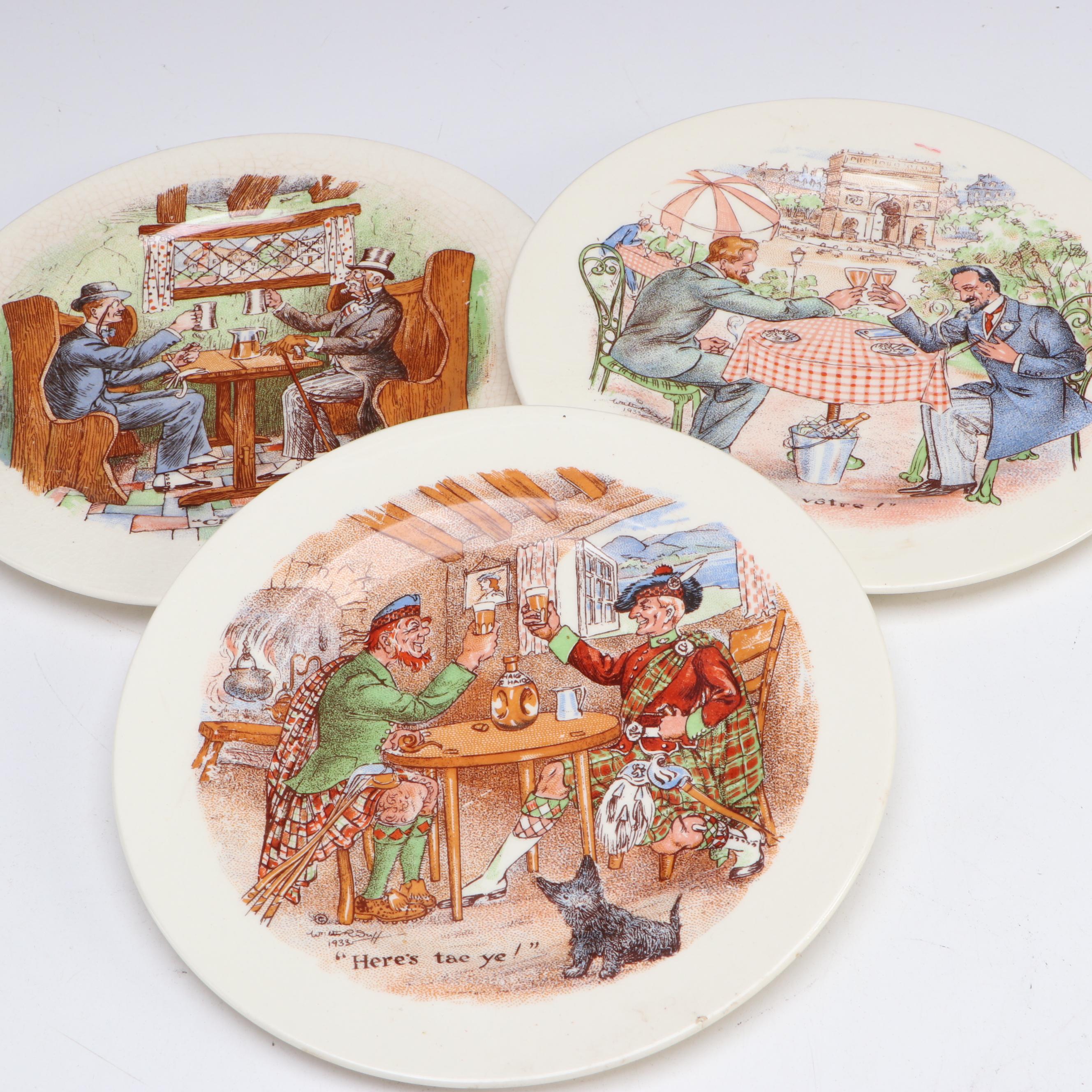 Fondeville English "International Toasts Series" Ceramic Transferware Plates