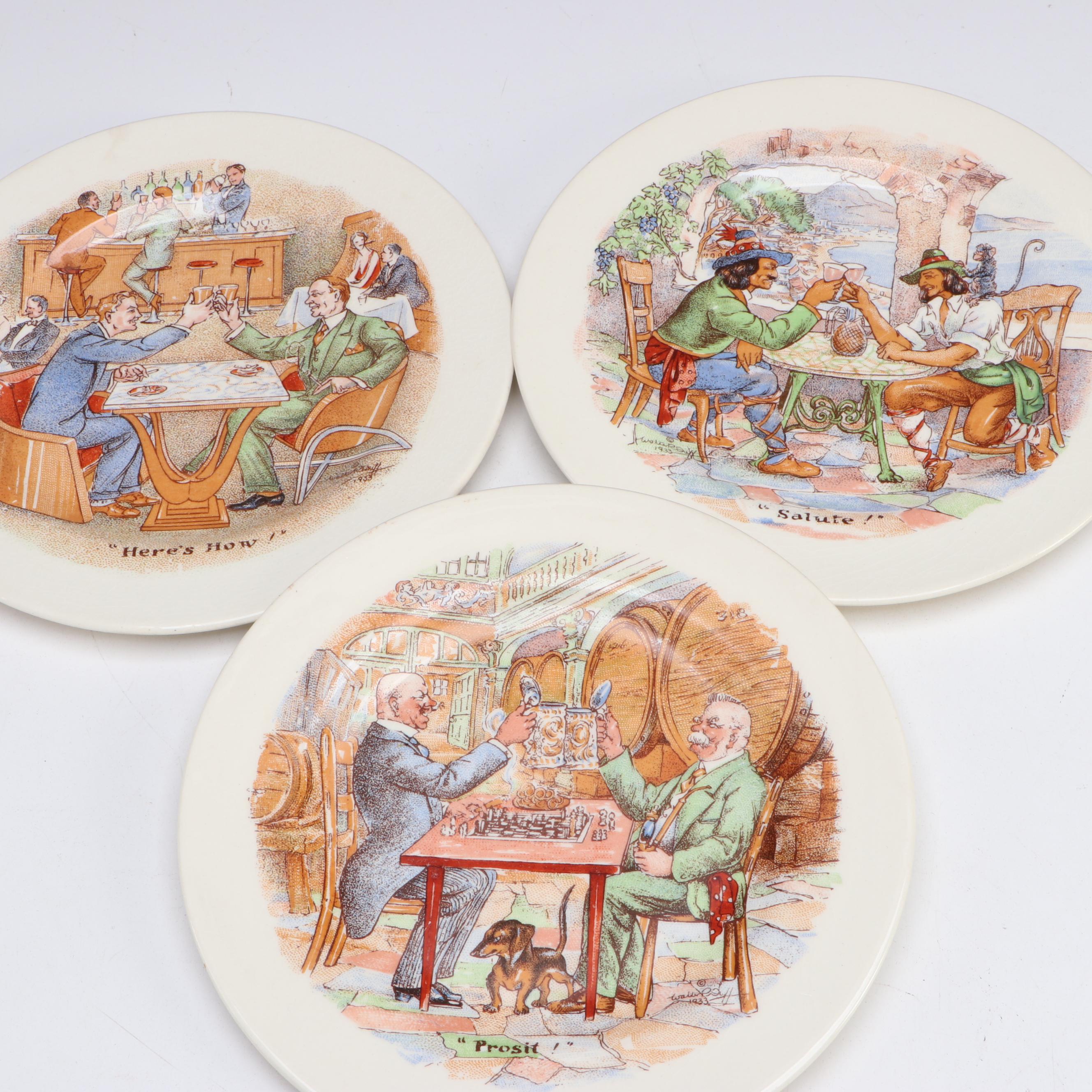 Fondeville English "International Toasts Series" Ceramic Transferware Plates