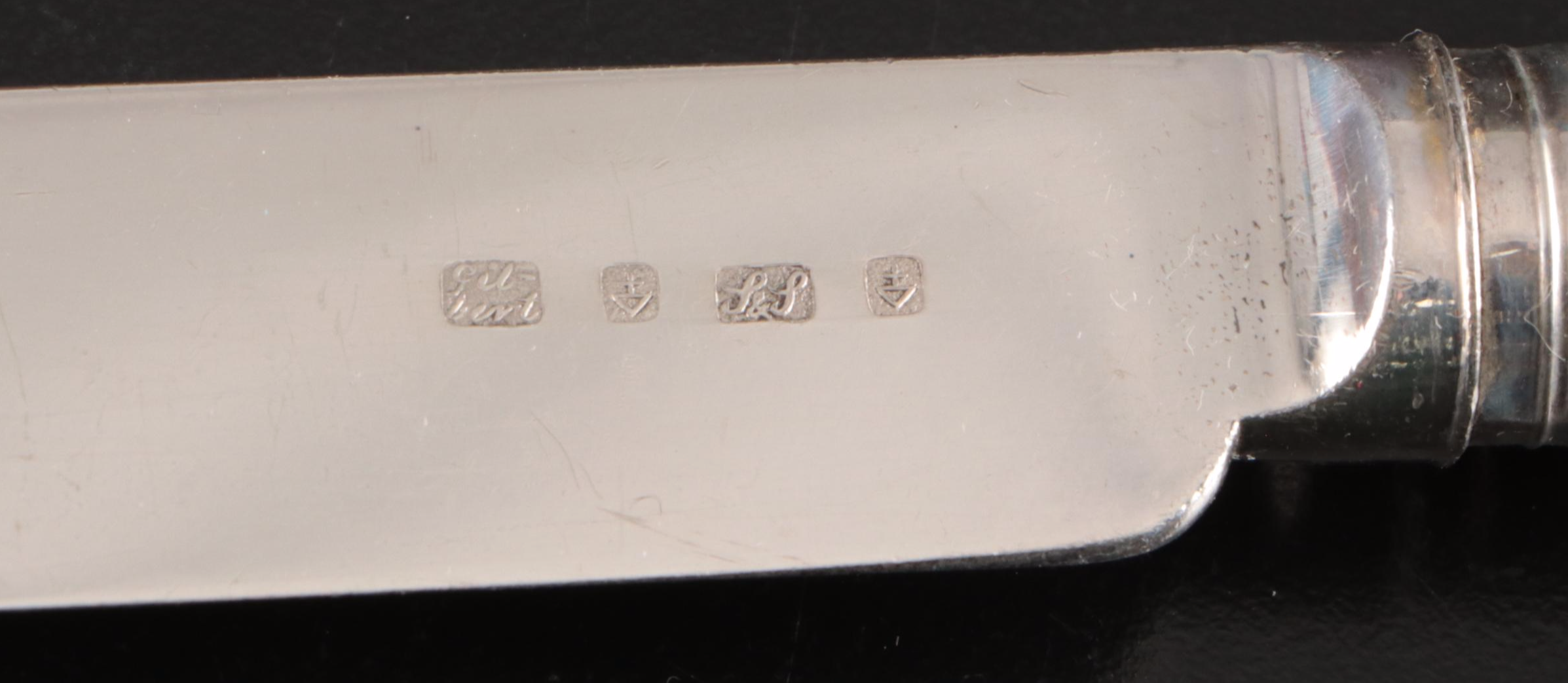 John Gilbert English Silver Plate and Marble Handled Knife Set