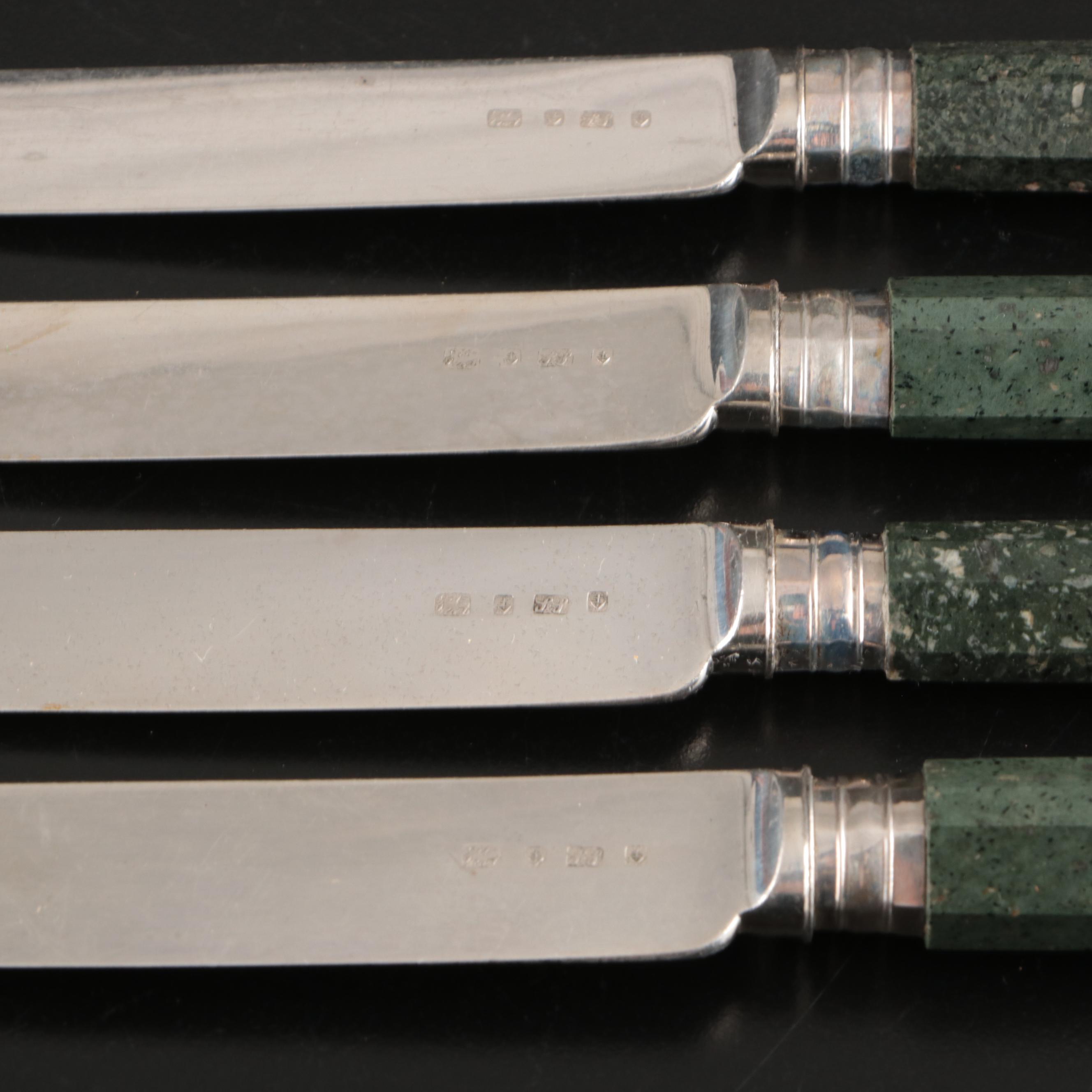 John Gilbert English Silver Plate and Marble Handled Knife Set