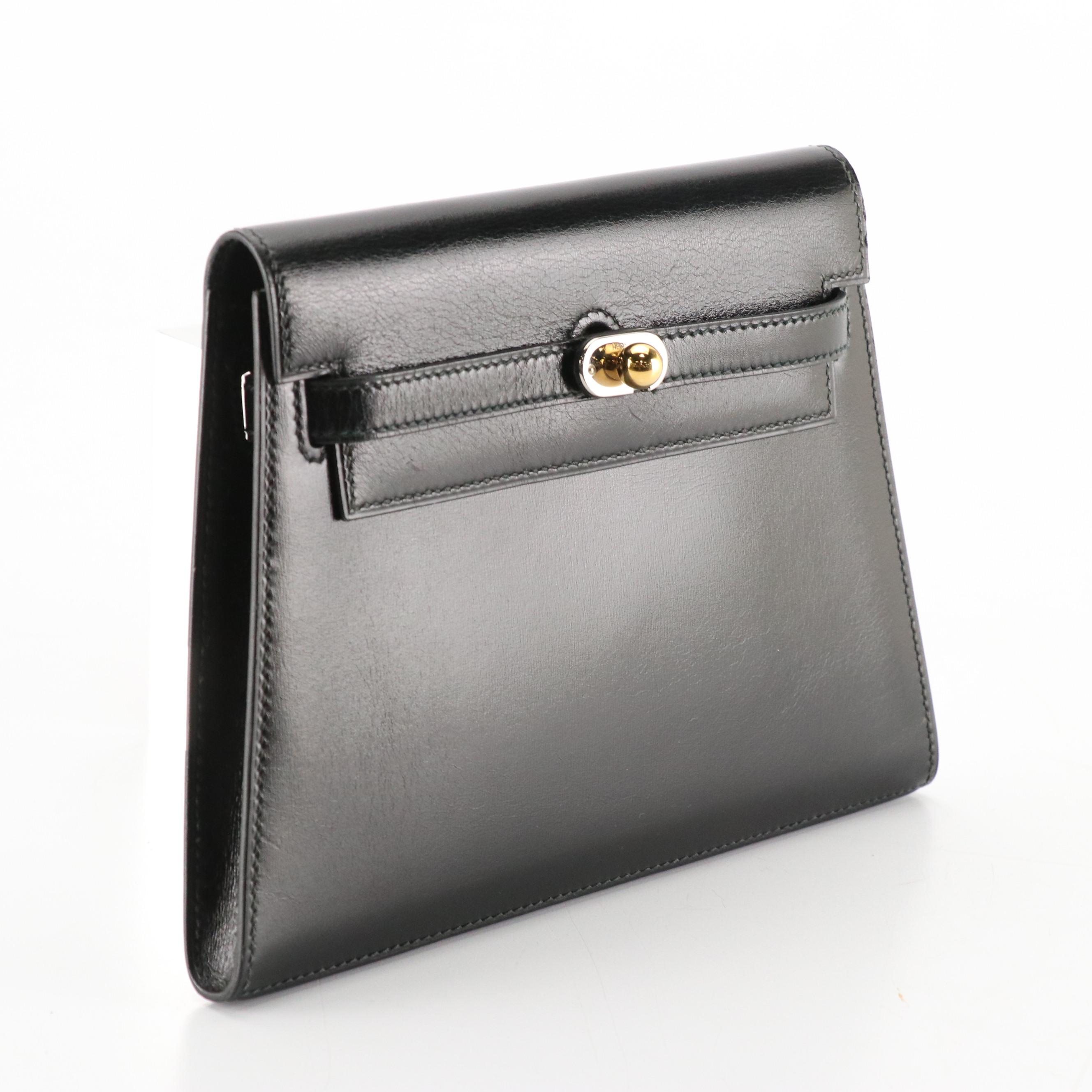 Hermès Kelly Crutch Clutch in Box Calf Leather with Electrum Hardware