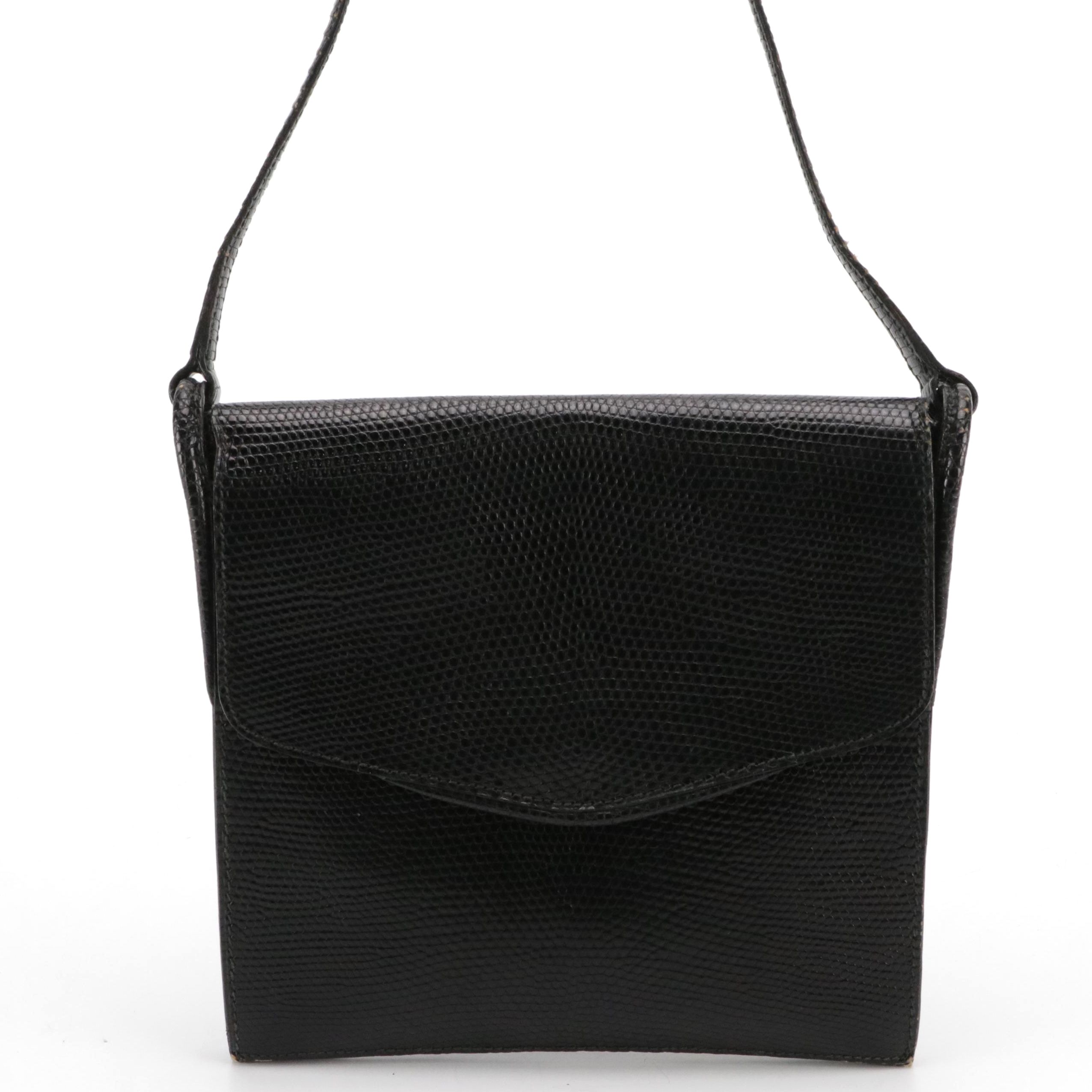 Hermès Vintage Black Lizardskin Leather Shoulder Bag in Box