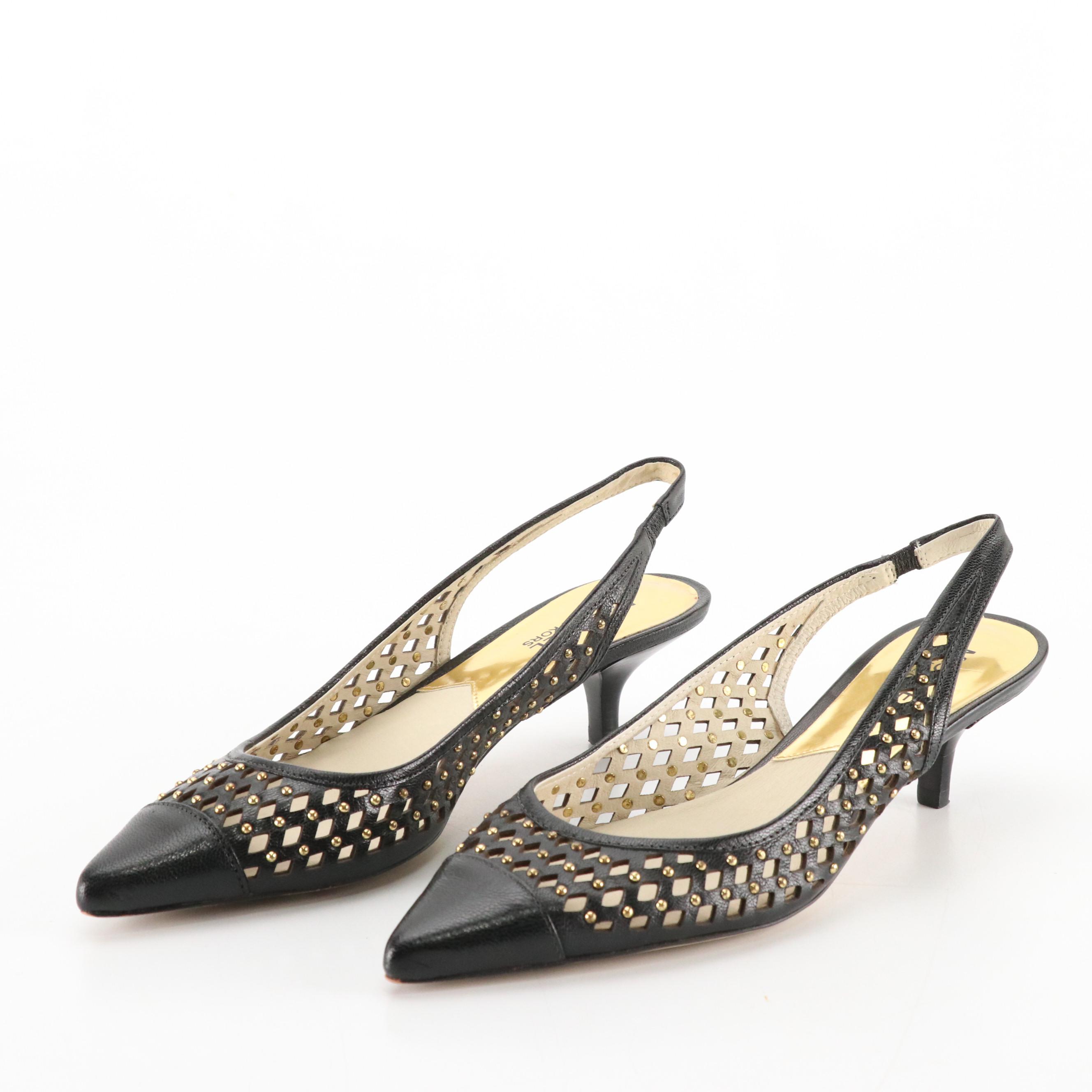MICHAEL Michael Kors Slingback Kitten Heels in Studded Laser Cut Leather