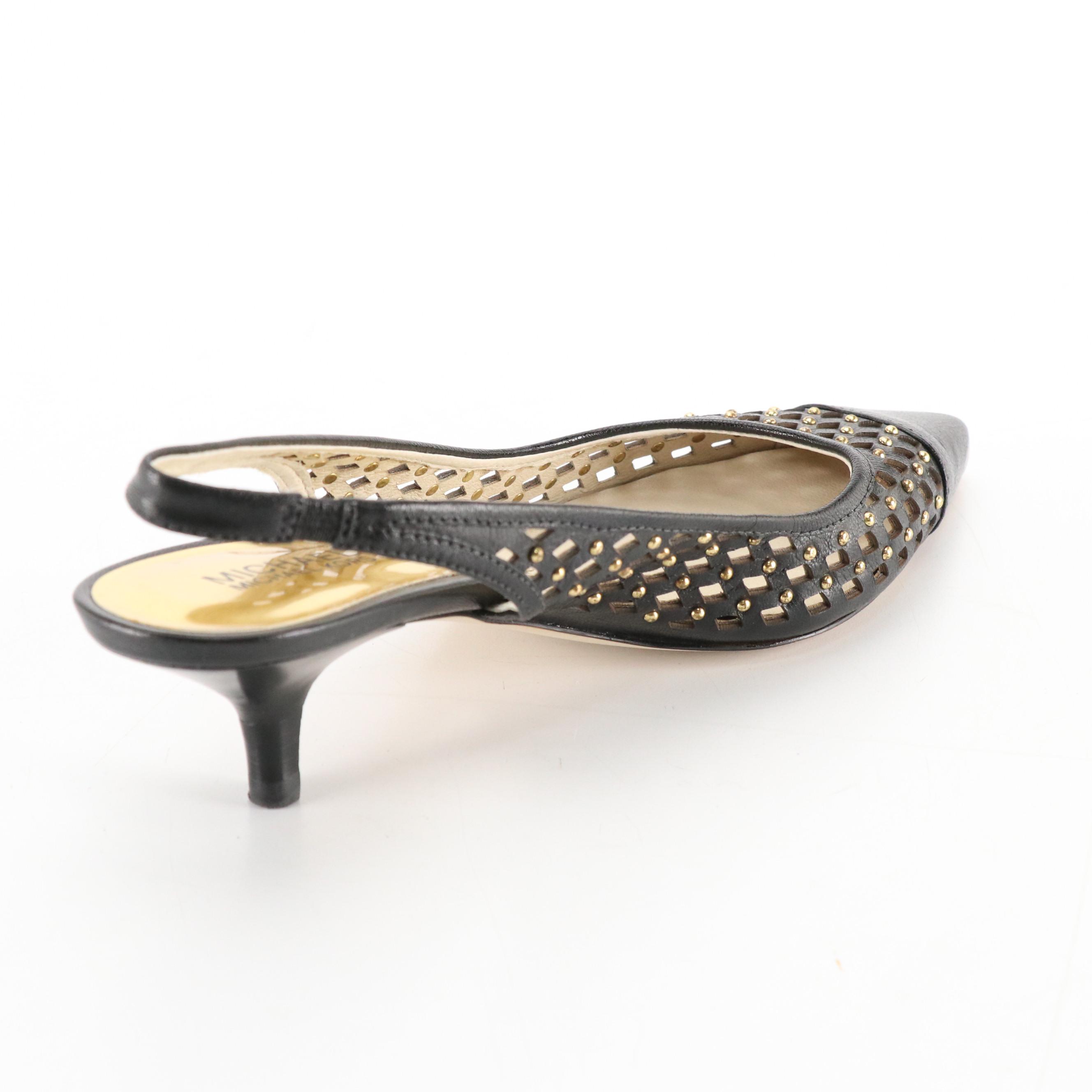 MICHAEL Michael Kors Slingback Kitten Heels in Studded Laser Cut Leather