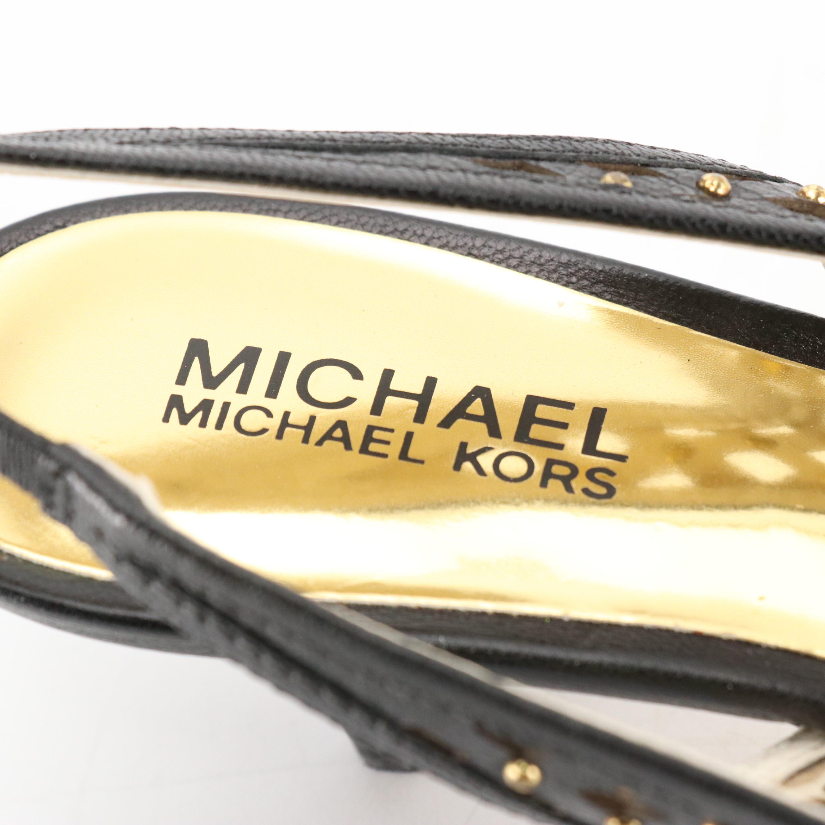 MICHAEL Michael Kors Slingback Kitten Heels in Studded Laser Cut Leather
