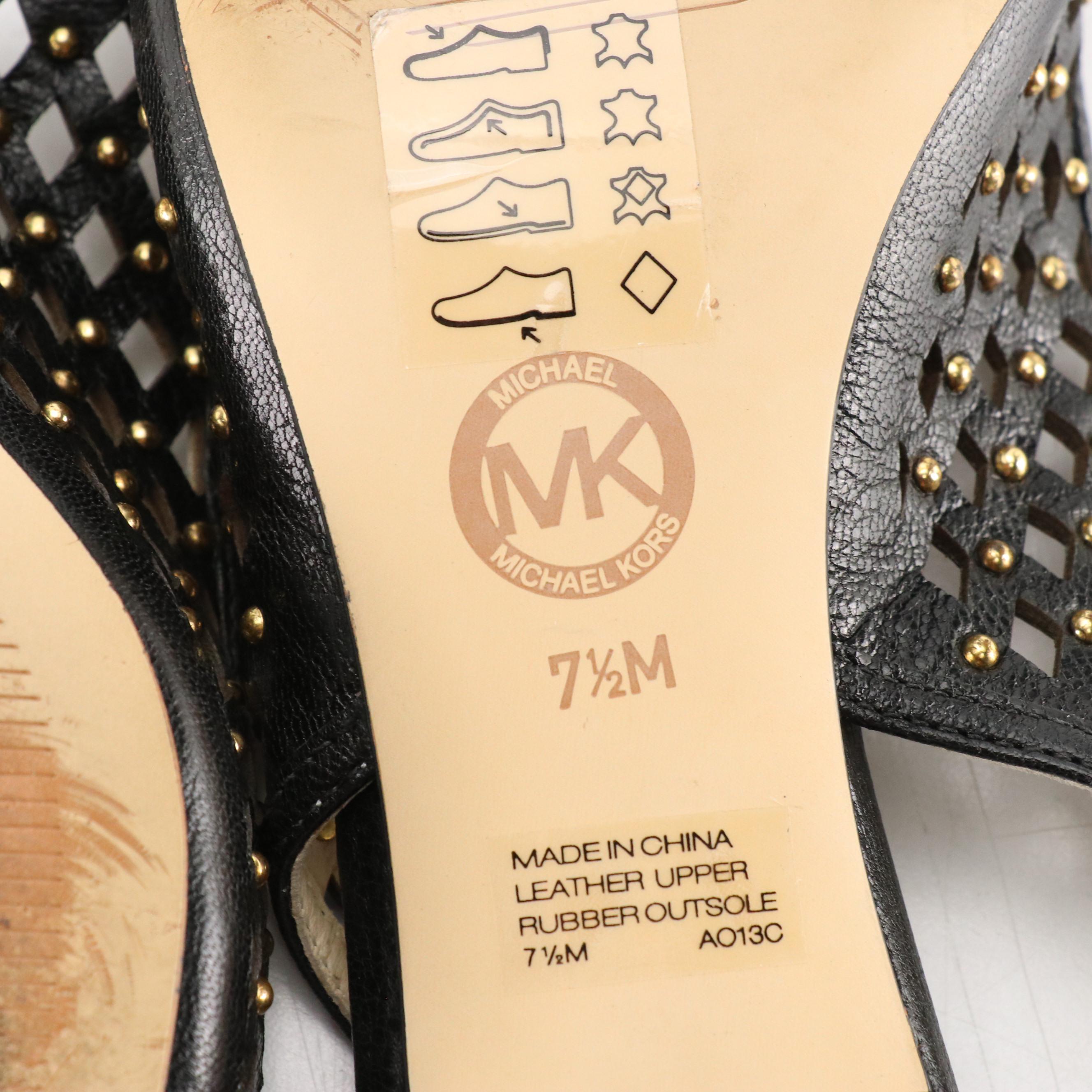 MICHAEL Michael Kors Slingback Kitten Heels in Studded Laser Cut Leather