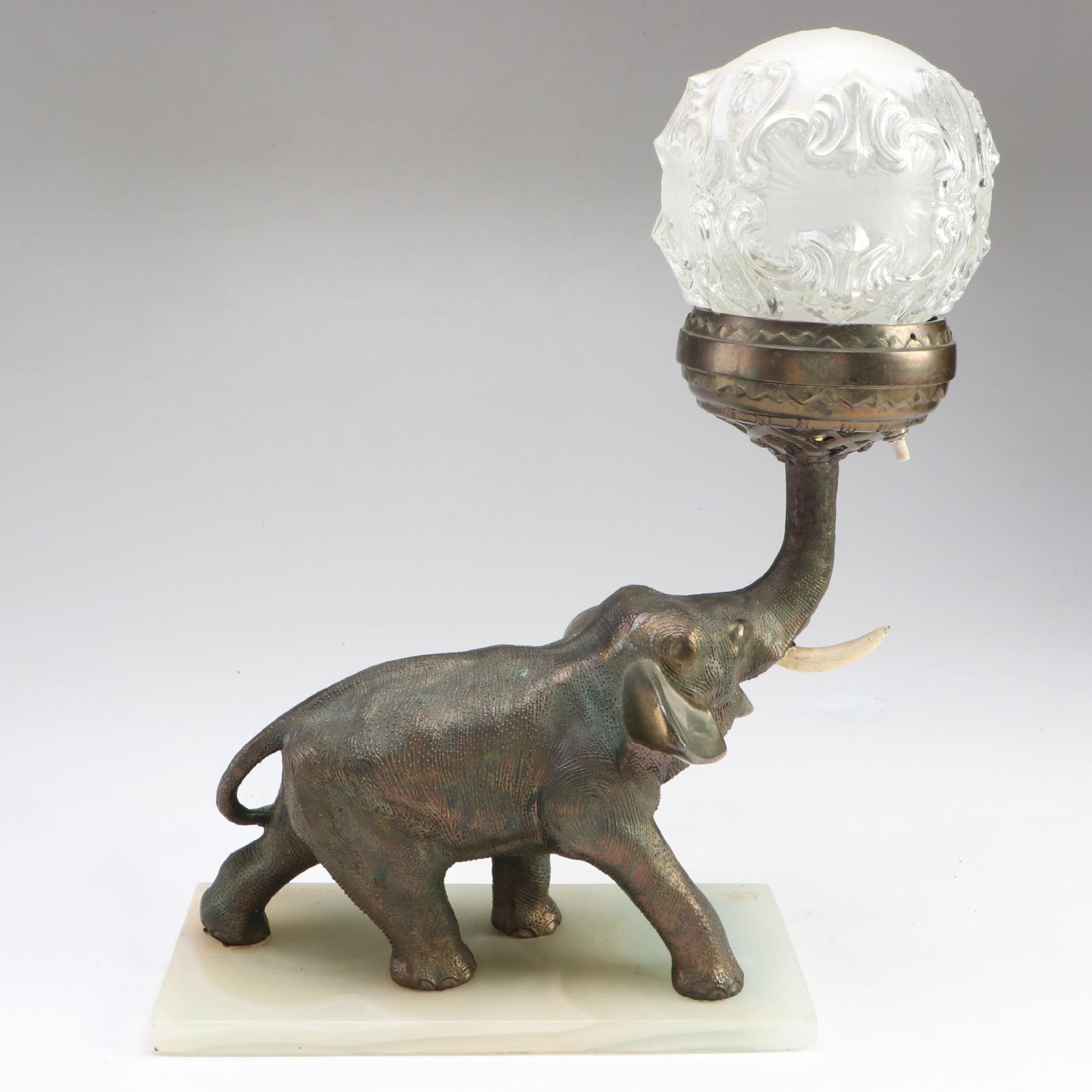 Bathing Elephant Figural Copper Alloy Table Lamp