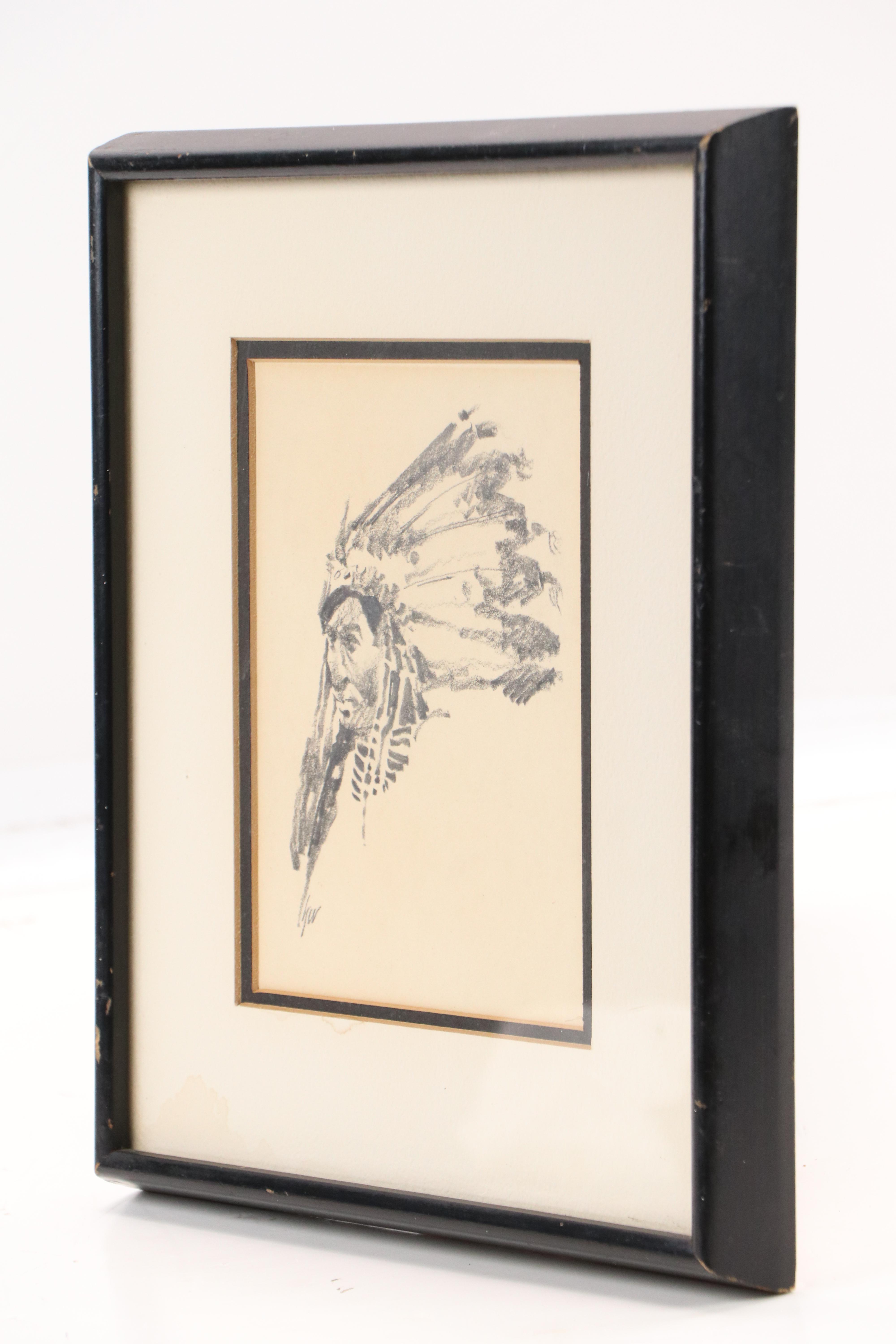Hollis Wilford Graphite Drawing of Native American Chief