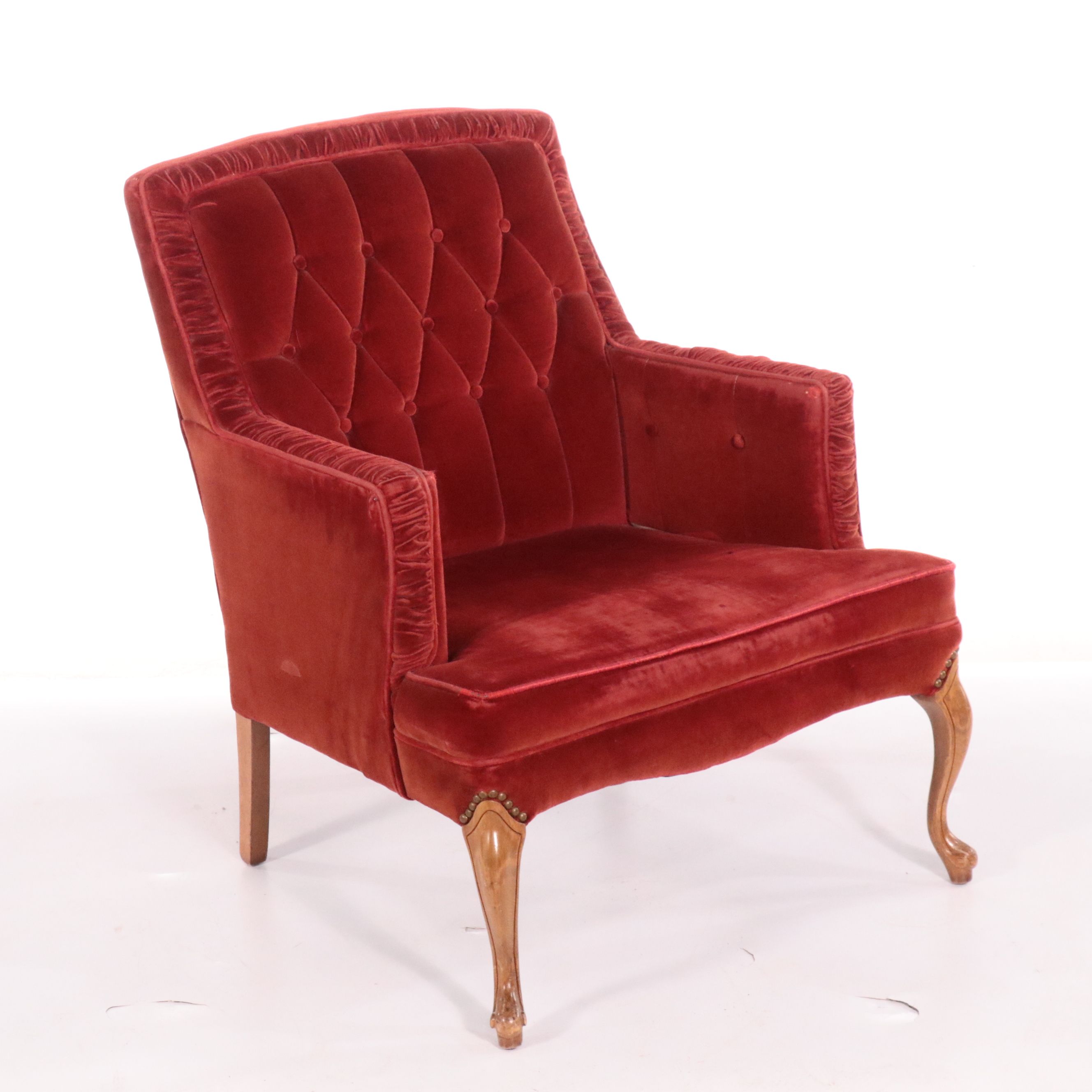 Pair of Regency Style Button-Tufted Velvet Upholstered Armchairs