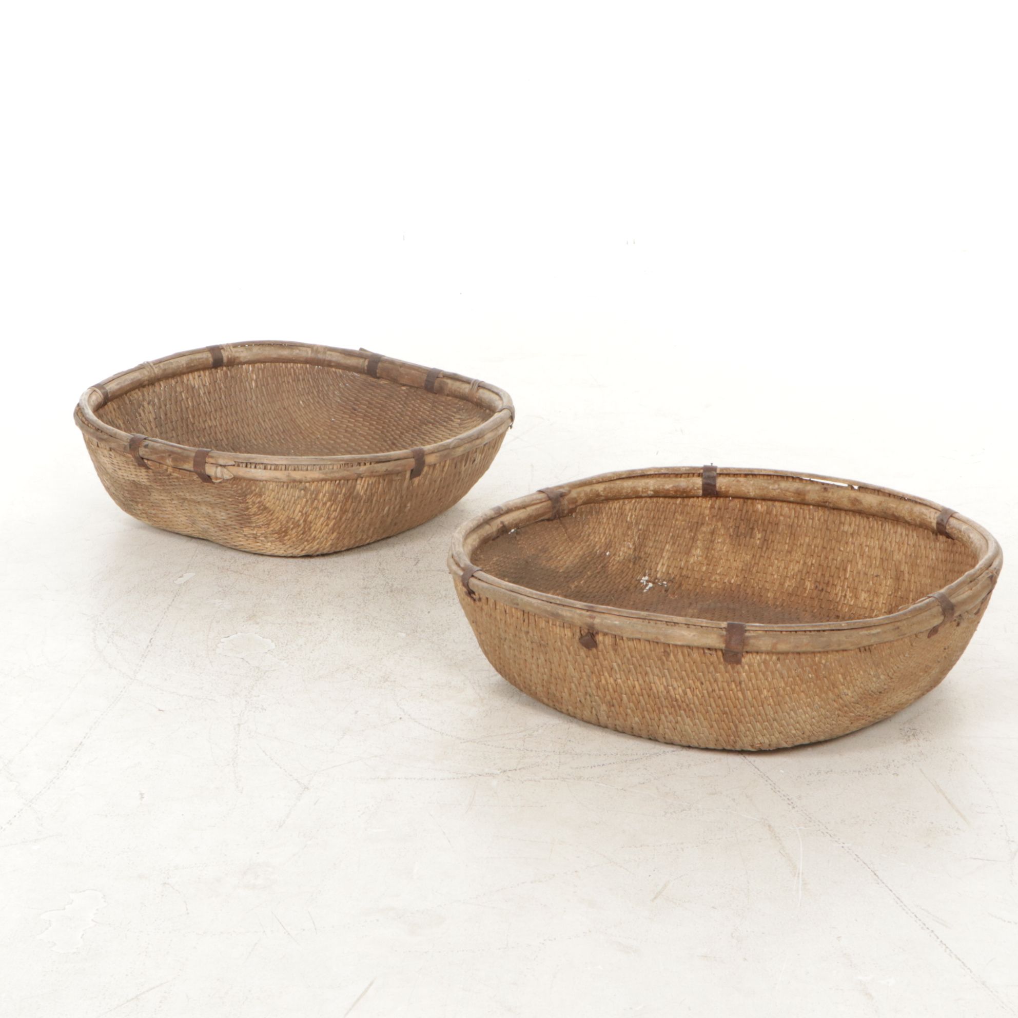 Chinese Handwoven Seagrass Harvest Baskets, Early to Mid-20th C.