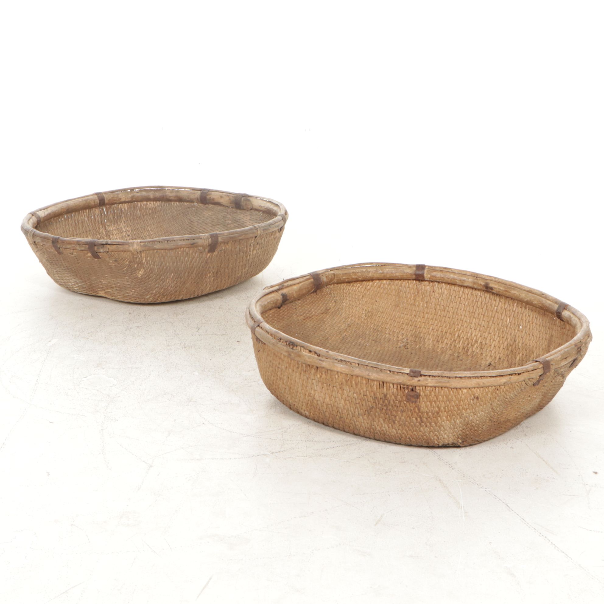 Chinese Handwoven Seagrass Harvest Baskets, Early to Mid-20th C.