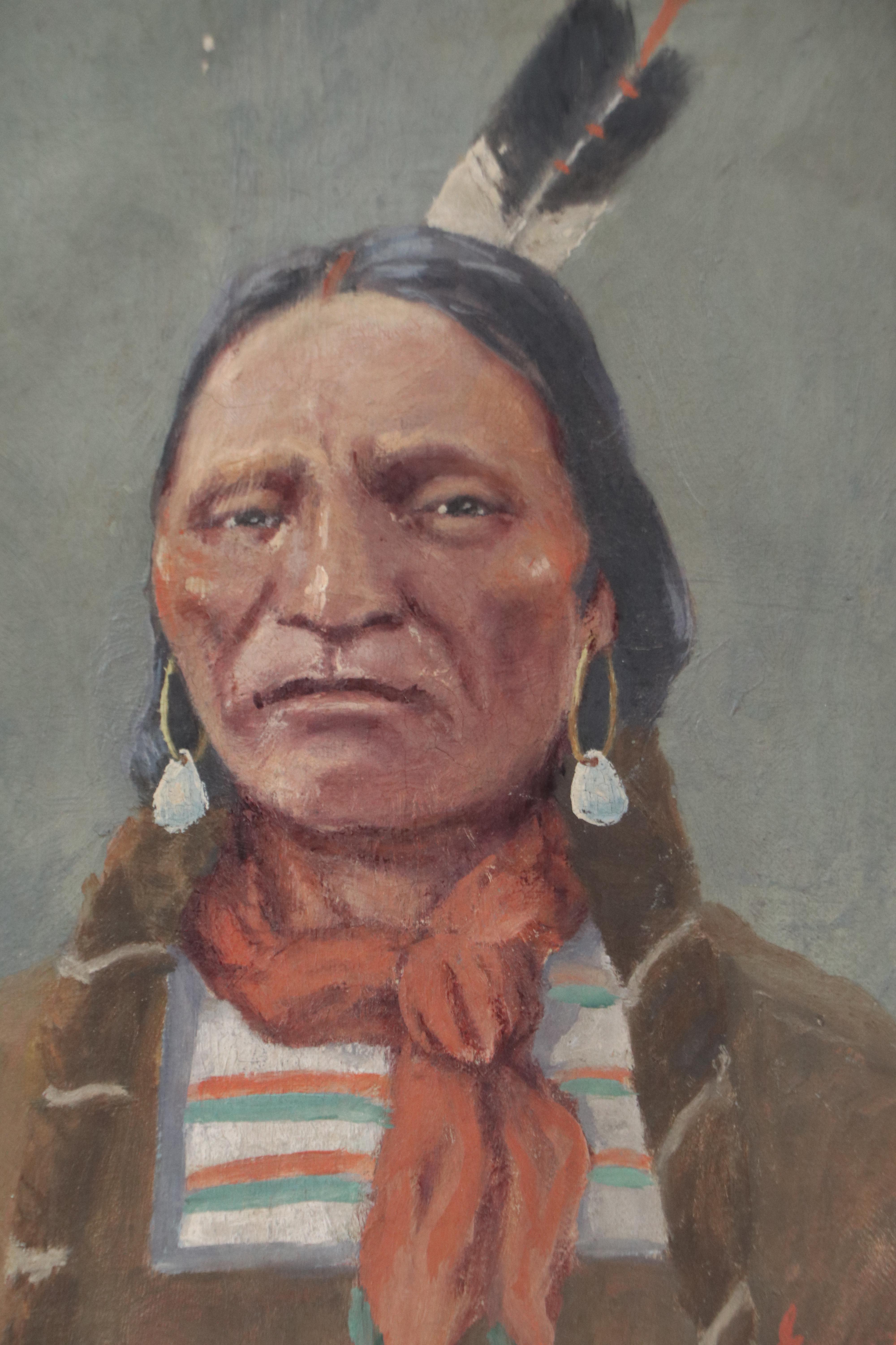 Gustave Henry Garrett Portrait Oil Painting of Native American Man, 1925