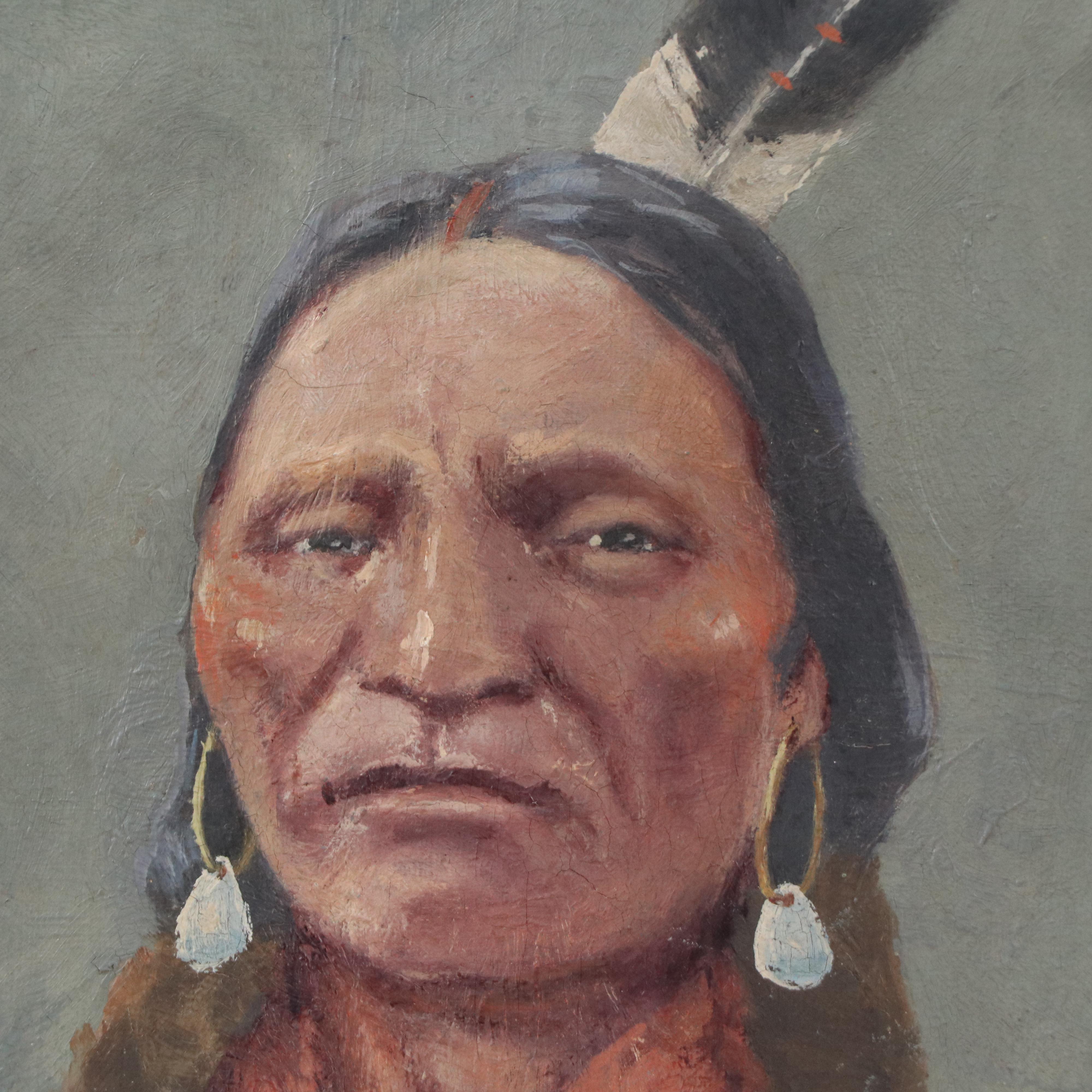 Gustave Henry Garrett Portrait Oil Painting of Native American Man, 1925