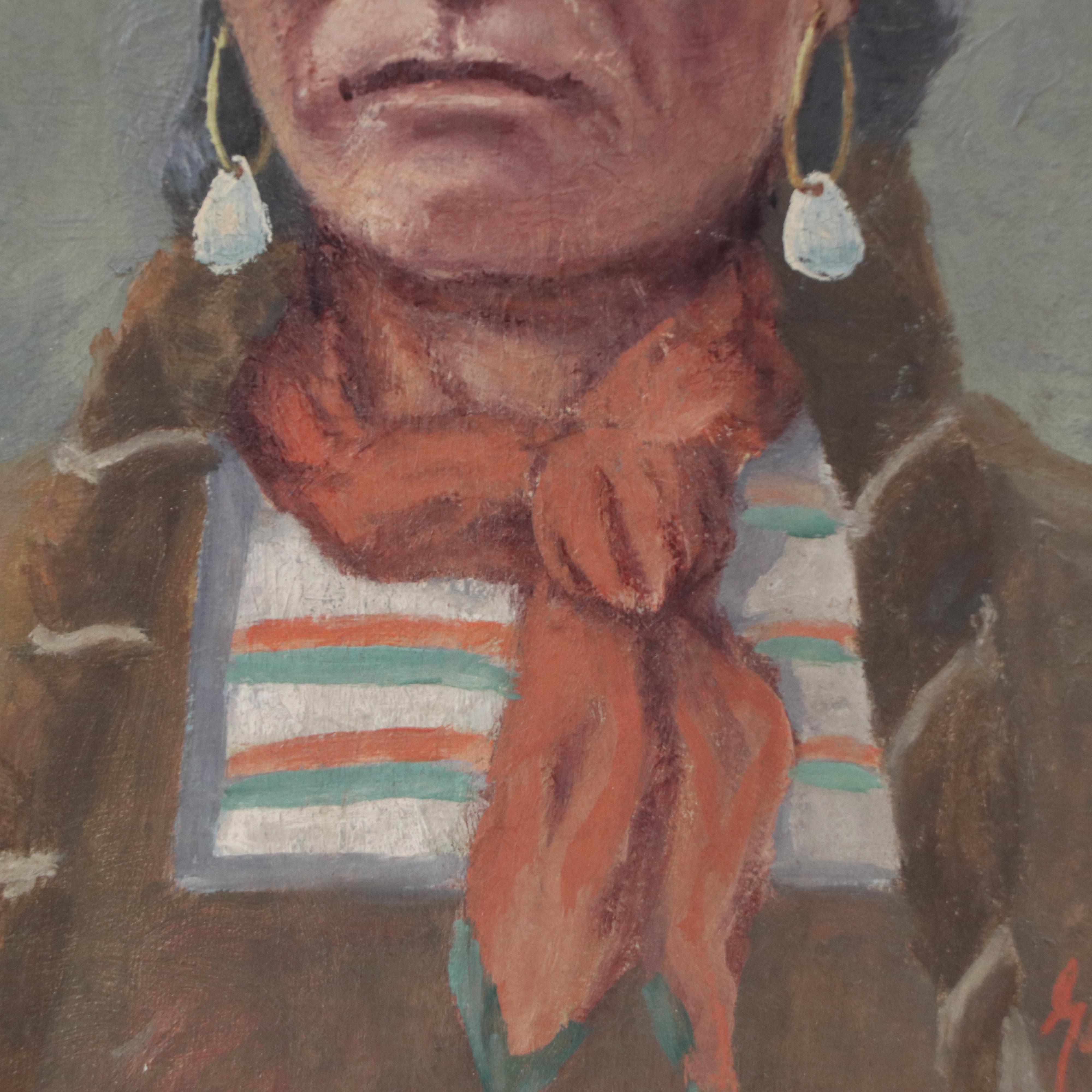 Gustave Henry Garrett Portrait Oil Painting of Native American Man, 1925