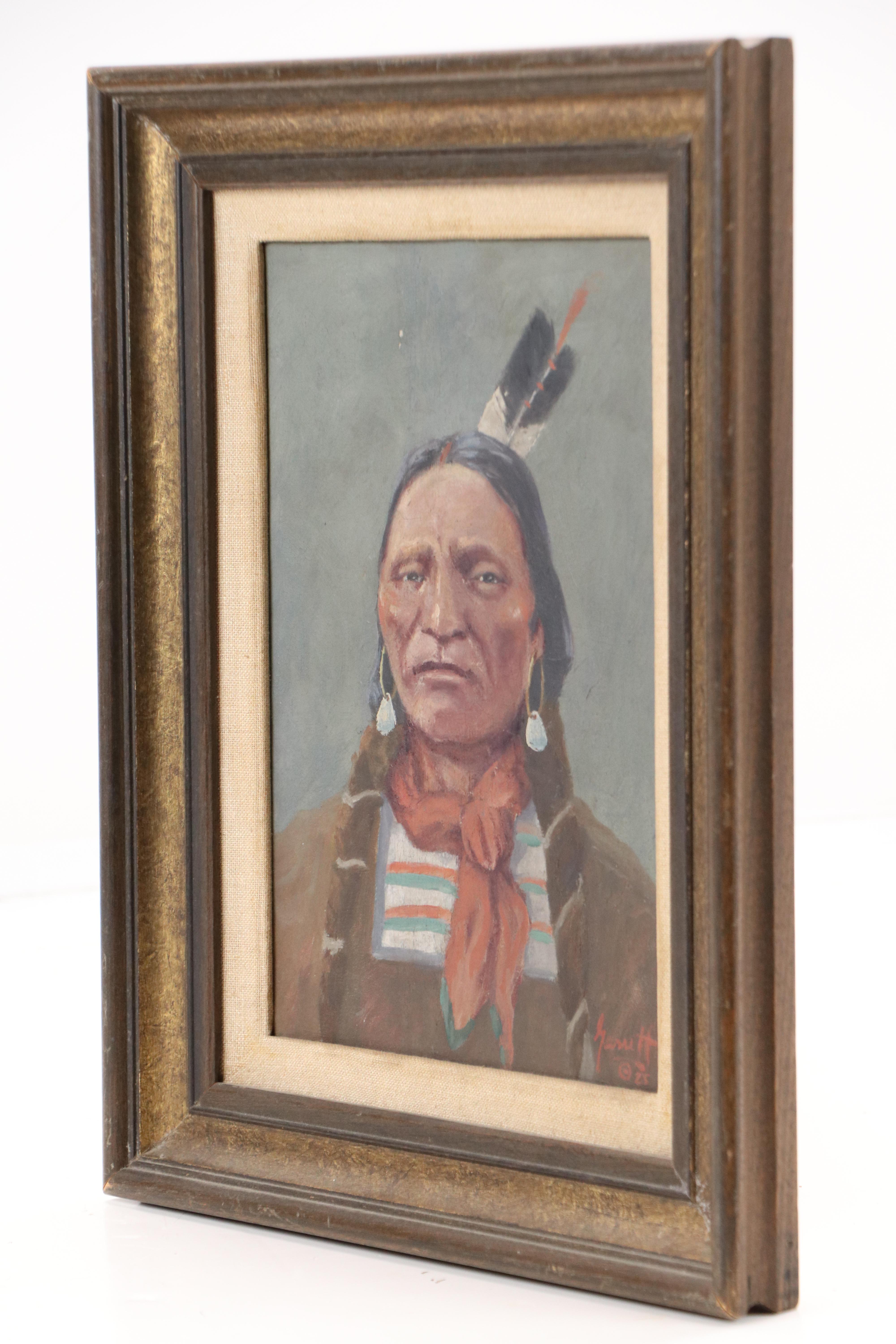Gustave Henry Garrett Portrait Oil Painting of Native American Man, 1925