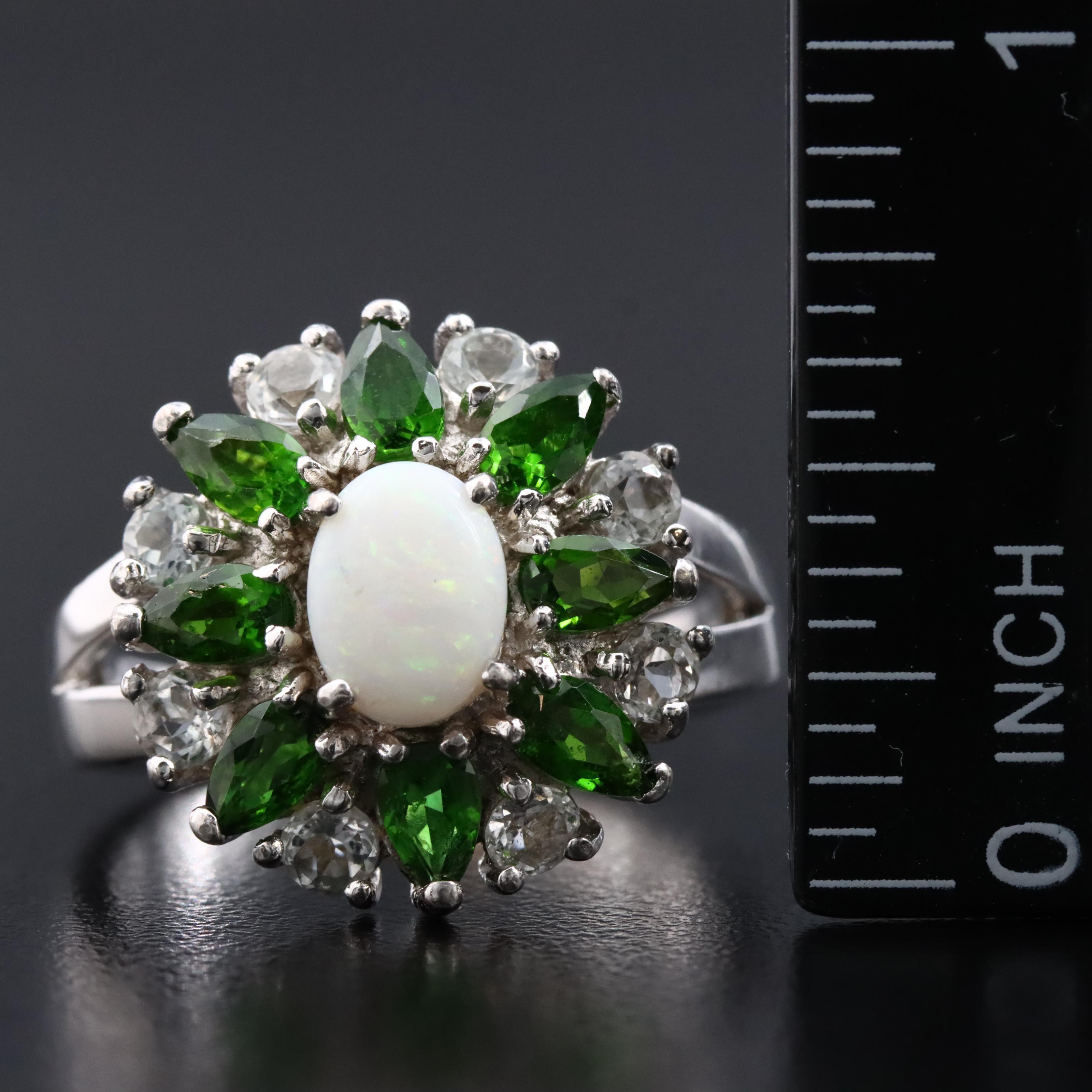 Sterling Opal, Peridot and White Topaz Ring