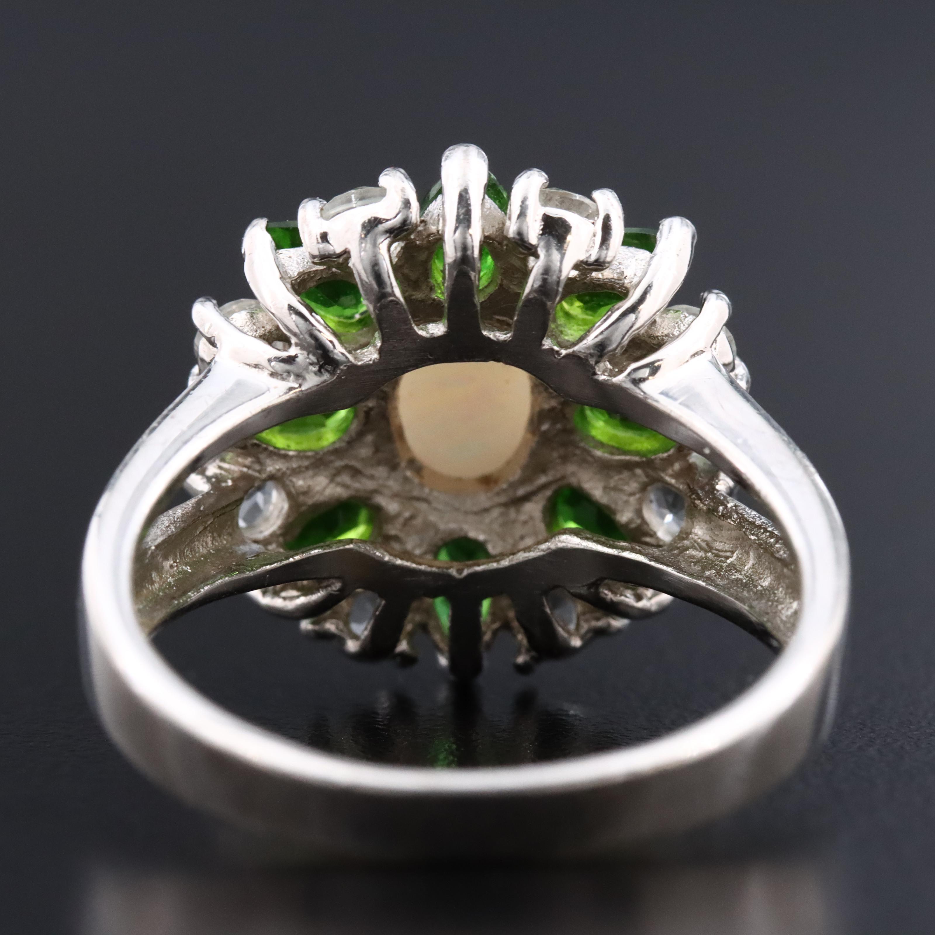 Sterling Opal, Peridot and White Topaz Ring