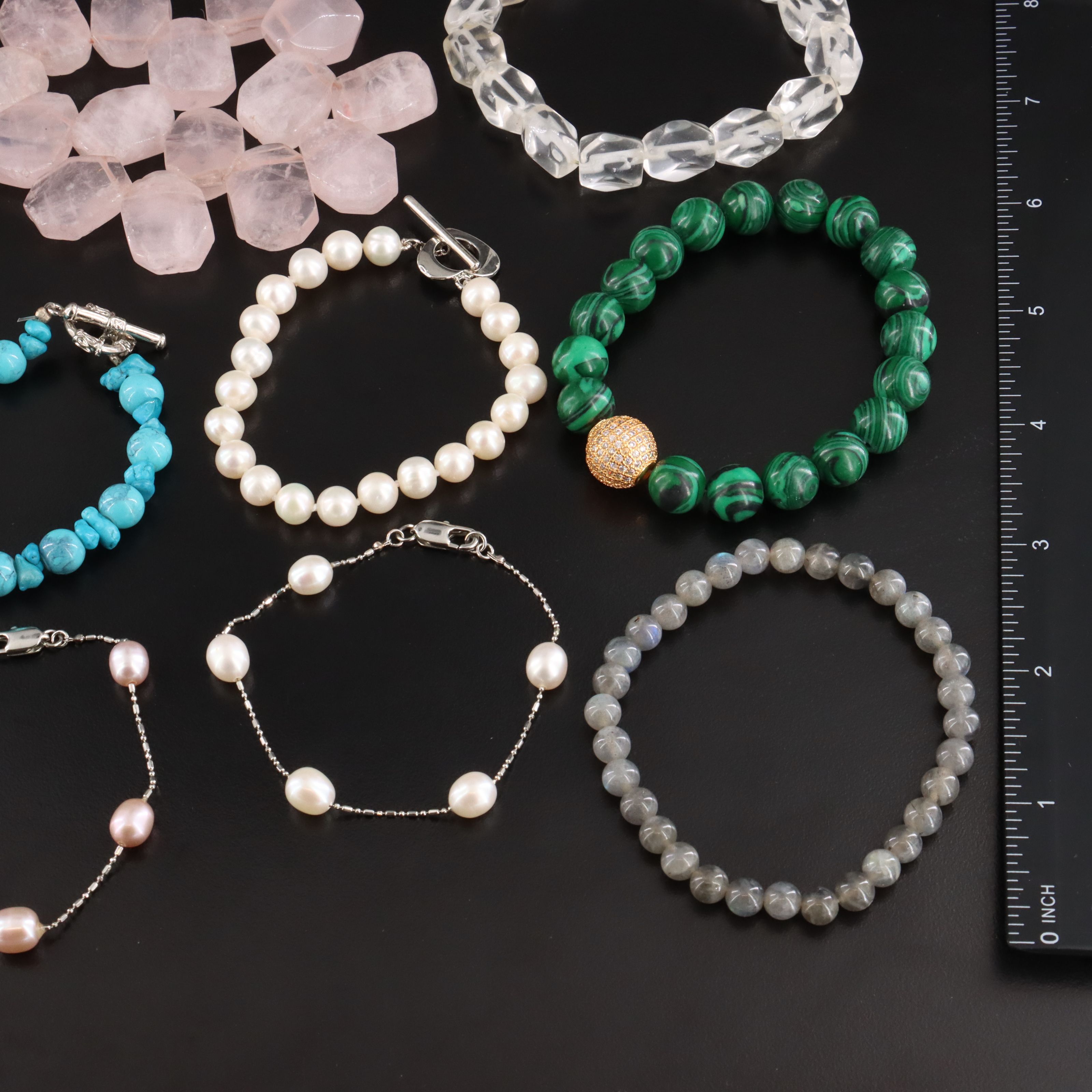 Rose Quartz, Malachite and Gemstone Bracelet Collection