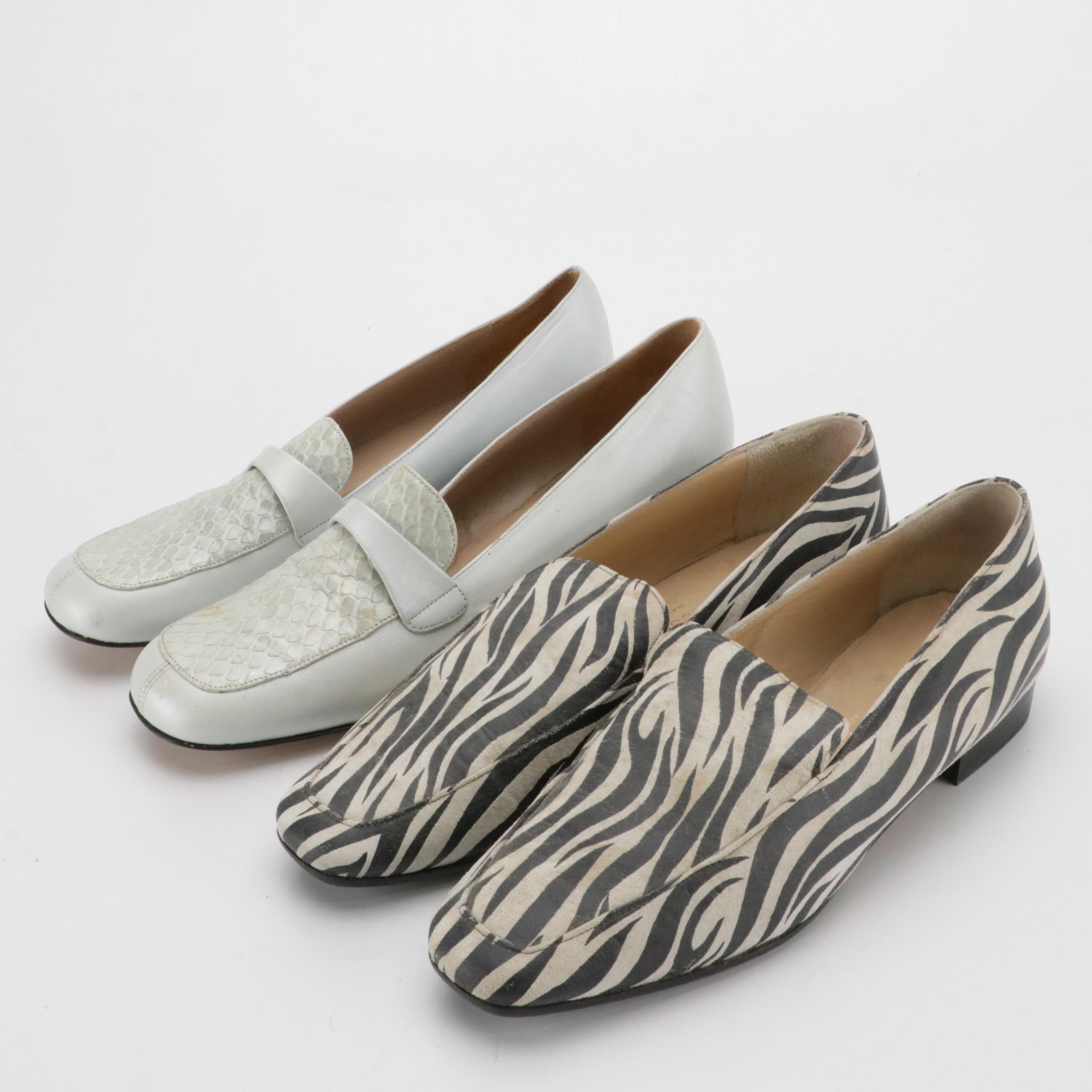 Mauro Vesprini Zebra Print Suede Loafers, Hopman Faded Blue Leather Loafers