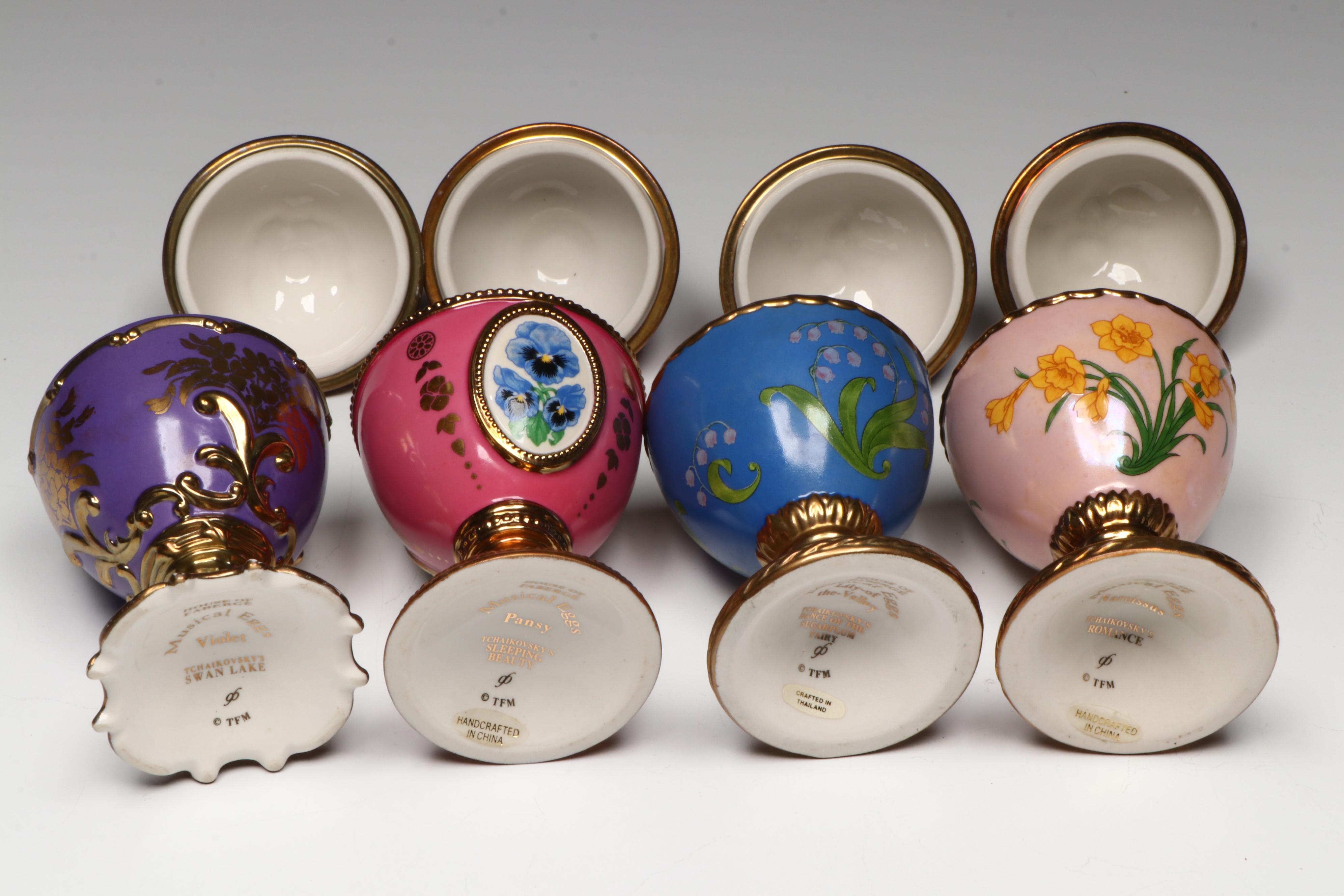 House of Fabergé "Pansy," "Narcissus," and More Porcelain Musical Eggs