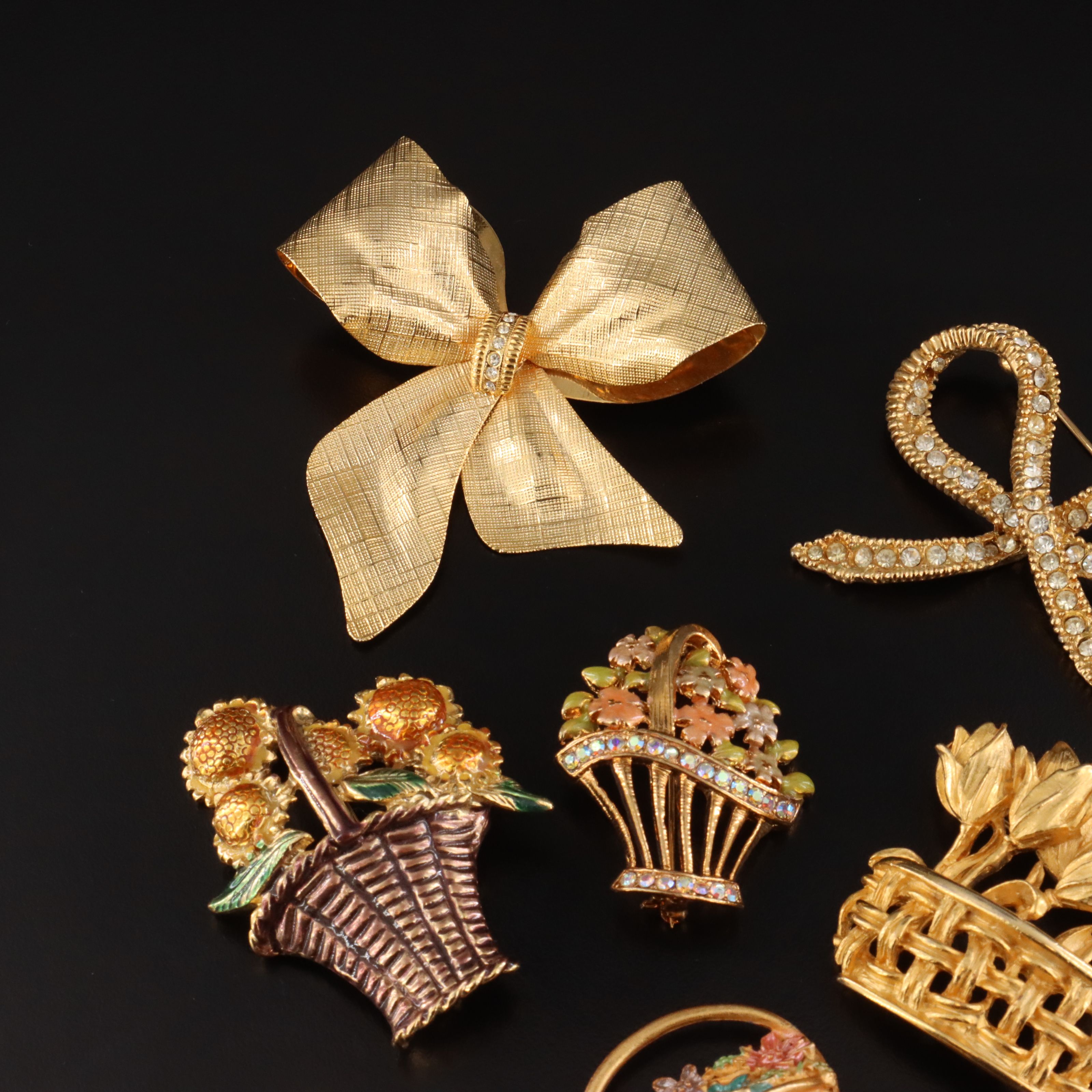 Bows and Baskets Rhinestone Brooch Collection
