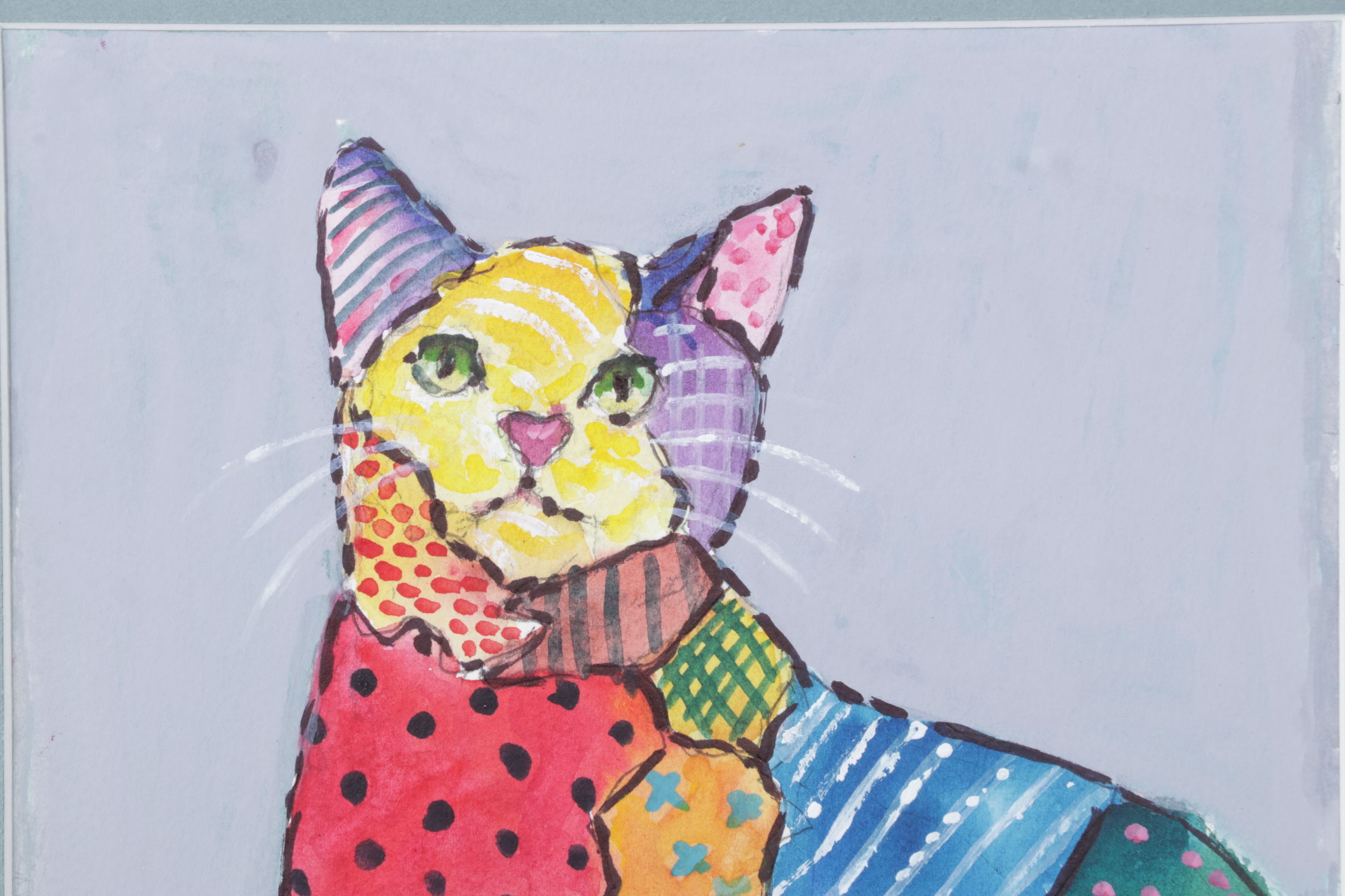 Lora Garcelon Zentangle Style Watercolor Portrait Painting of Cat