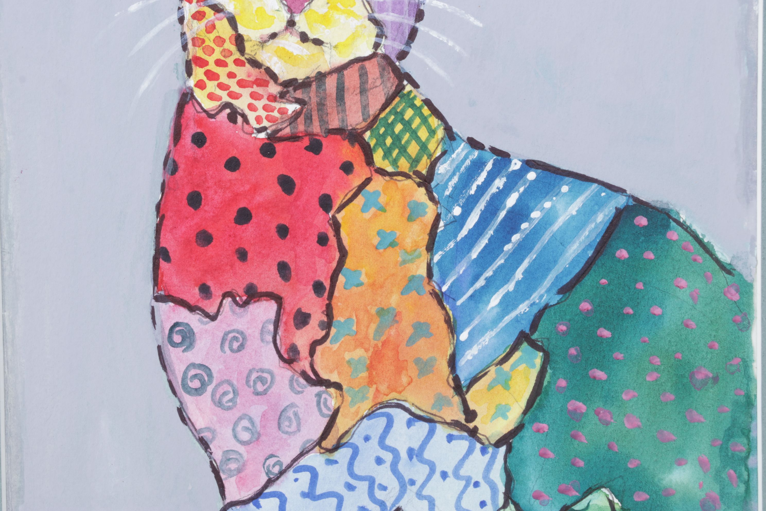 Lora Garcelon Zentangle Style Watercolor Portrait Painting of Cat