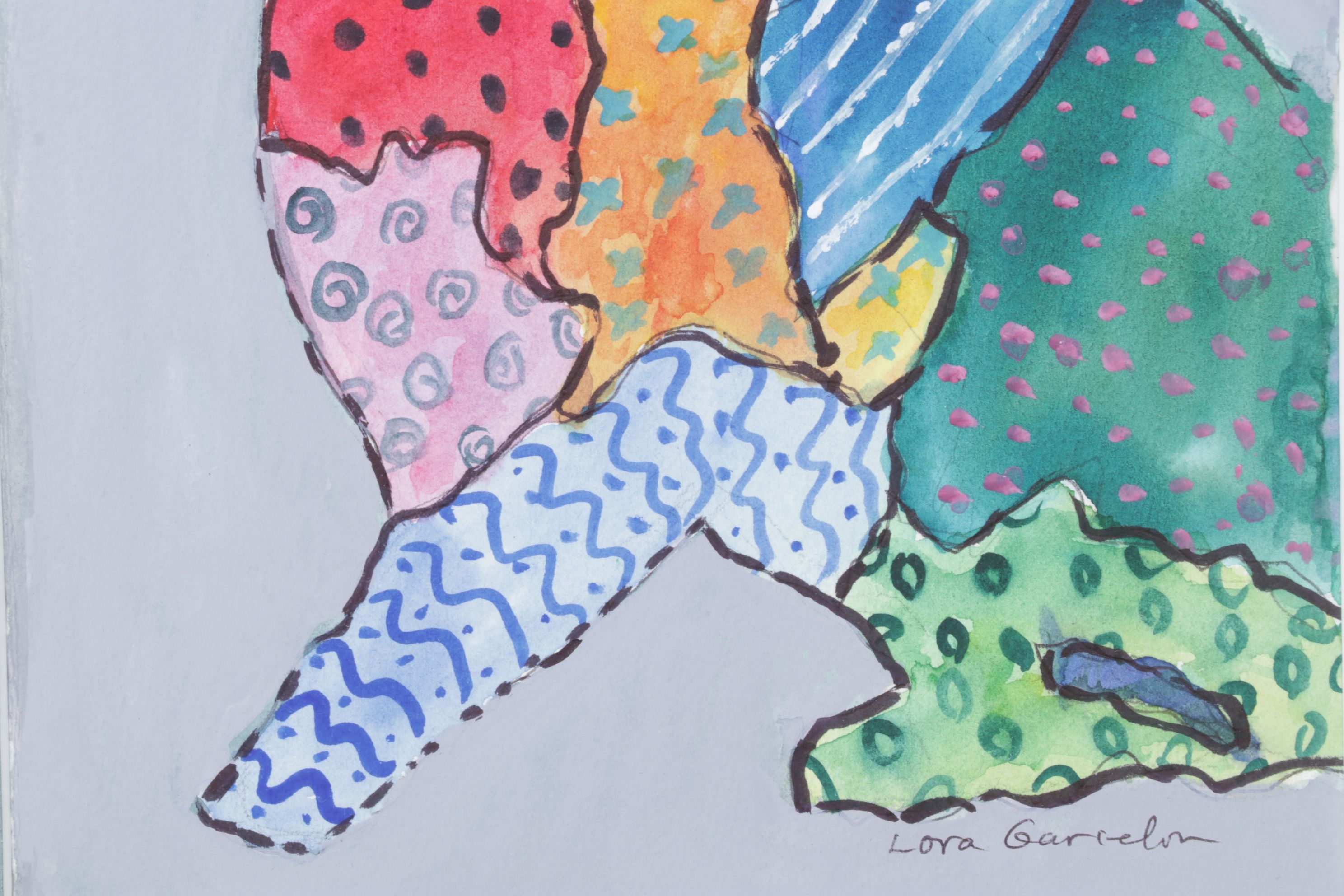 Lora Garcelon Zentangle Style Watercolor Portrait Painting of Cat