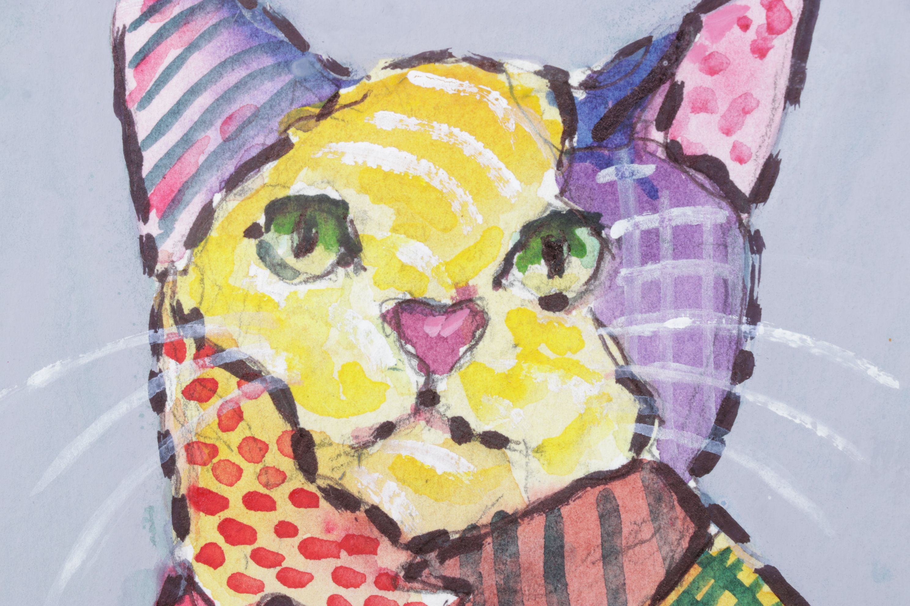 Lora Garcelon Zentangle Style Watercolor Portrait Painting of Cat