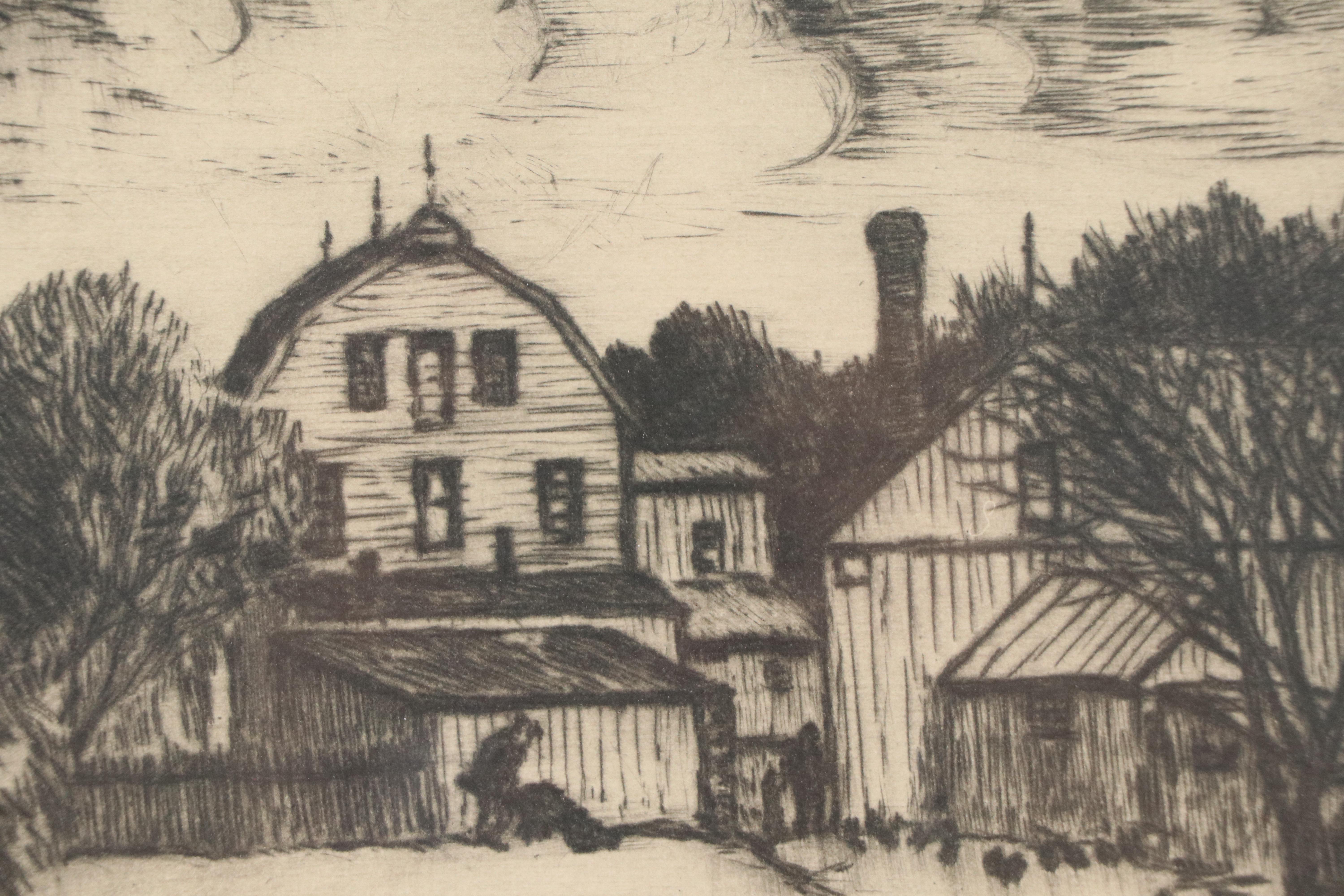 Edward Timothy Hurley Etching of Pondside Farm, 1929