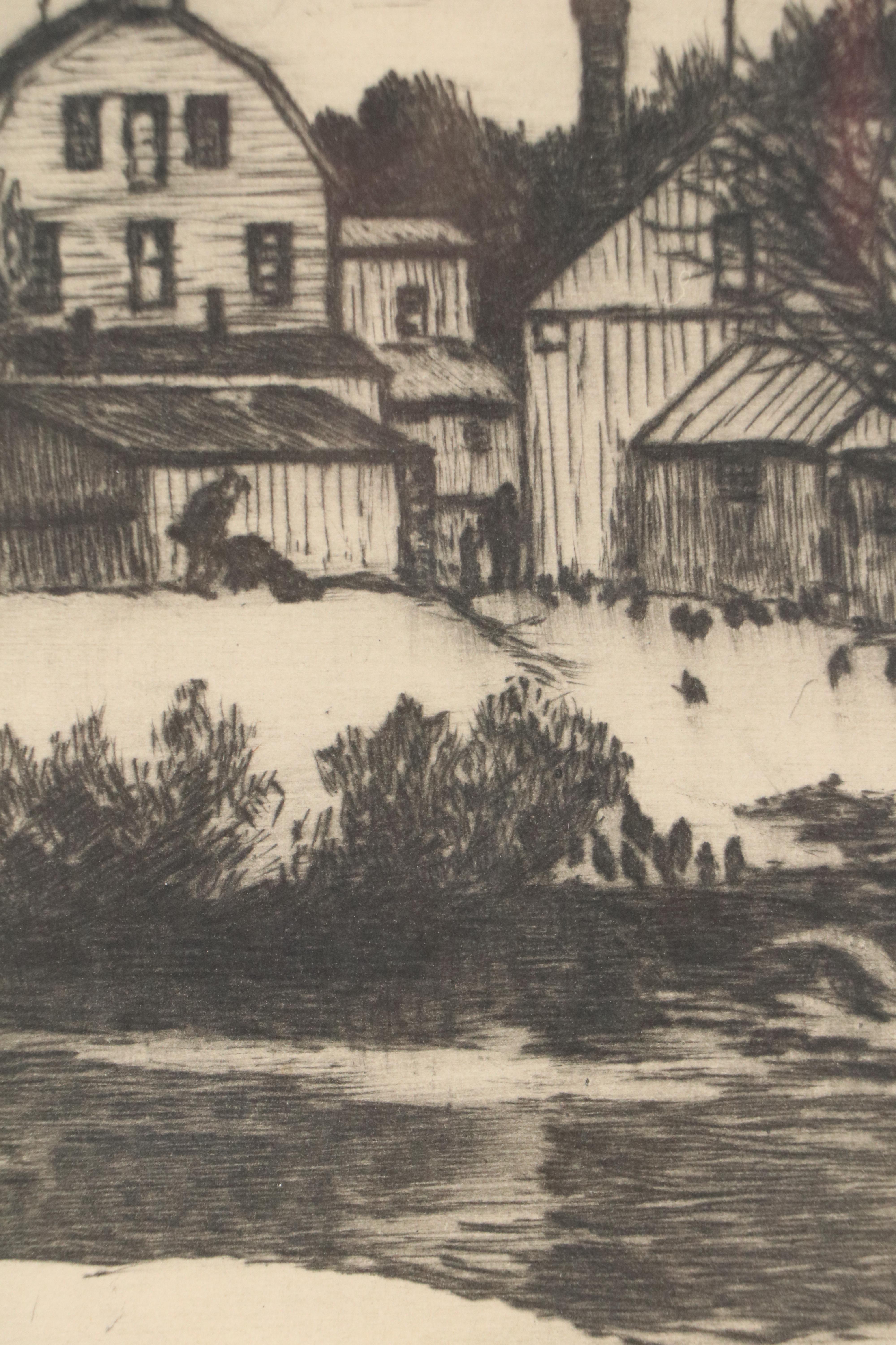 Edward Timothy Hurley Etching of Pondside Farm, 1929